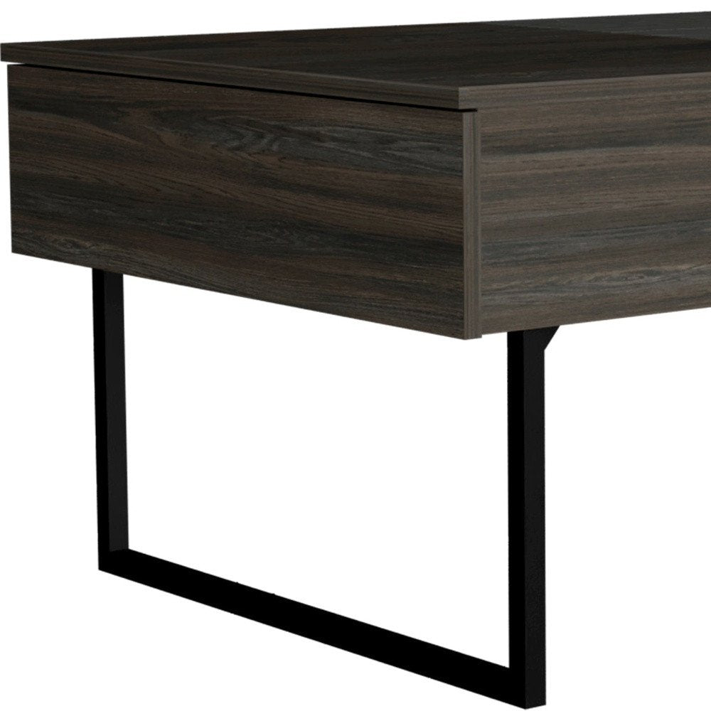 39" Espresso And Black Wood And Metal Lift Top Coffee Table With Drawer