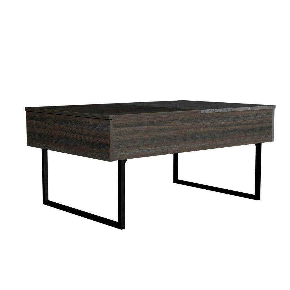 39" Espresso And Black Wood And Metal Lift Top Coffee Table With Drawer