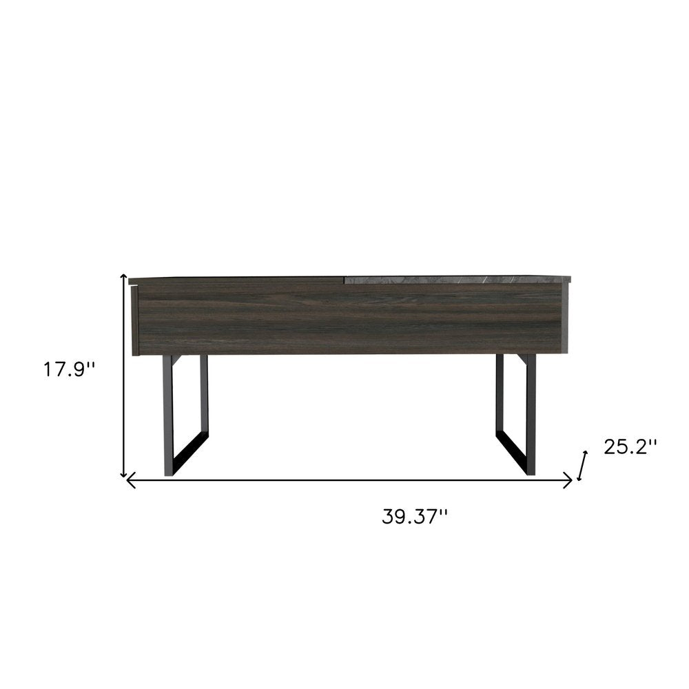 39" Espresso And Black Wood And Metal Lift Top Coffee Table With Drawer