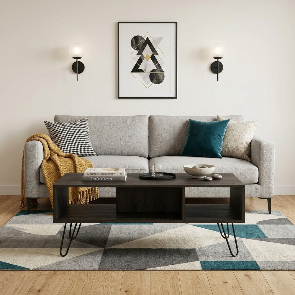 40" Espresso And Black Wood And Metal Coffee Table With Shelf