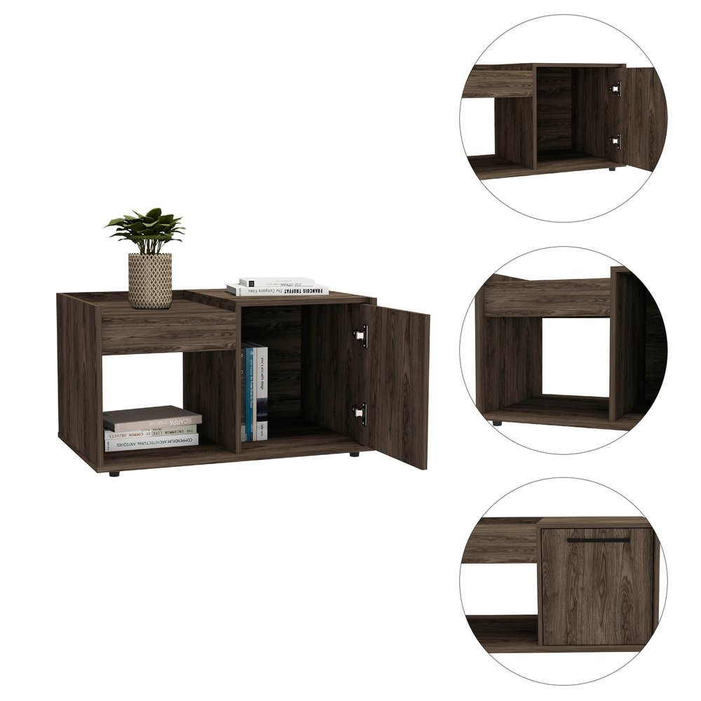 32" Brown Wood Coffee Table With Shelf