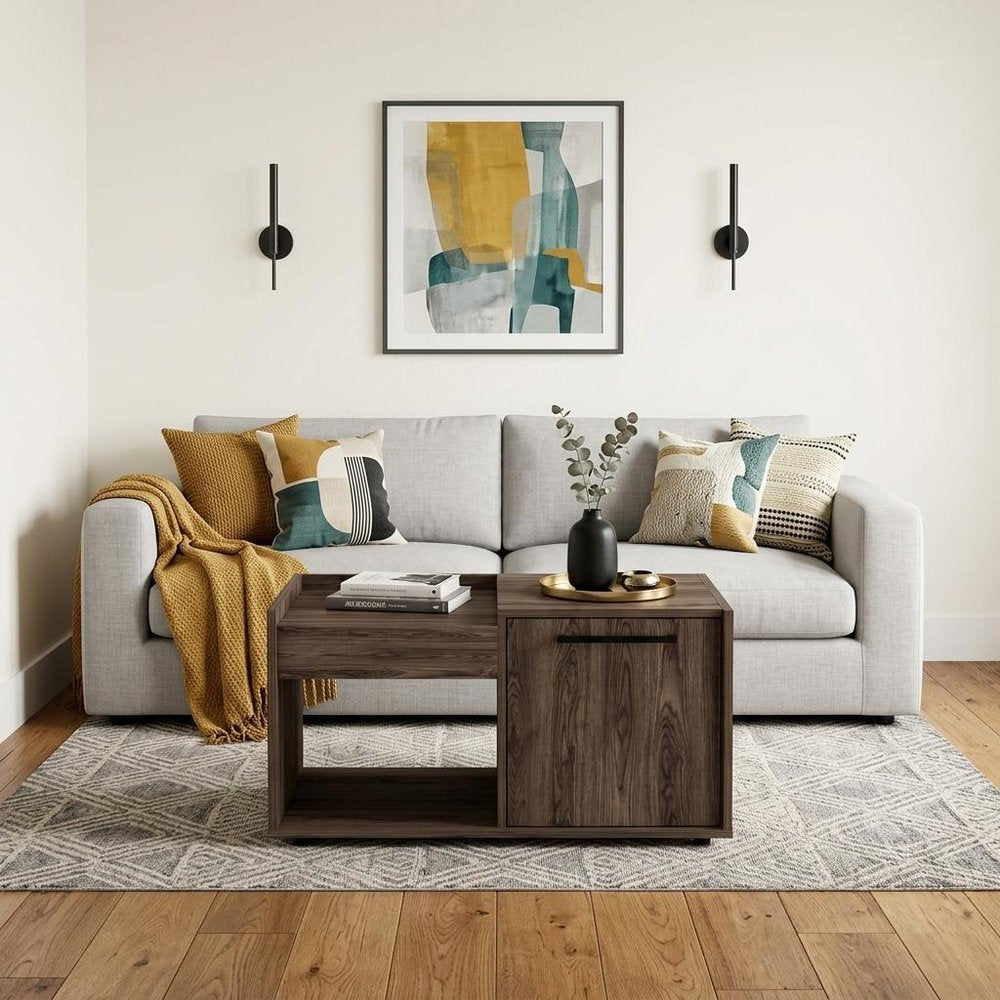 32" Brown Wood Coffee Table With Shelf