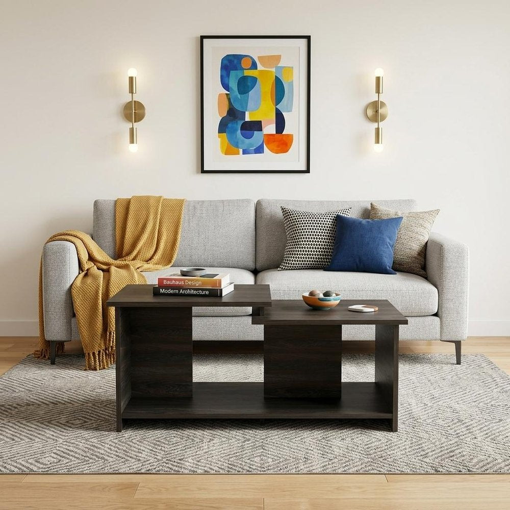 35" Espresso Wood Coffee Table With Shelf