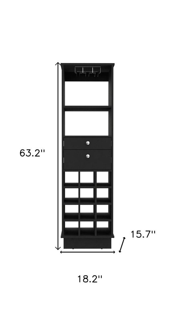 63" Black Wood Bar Cabinet With Two Drawers