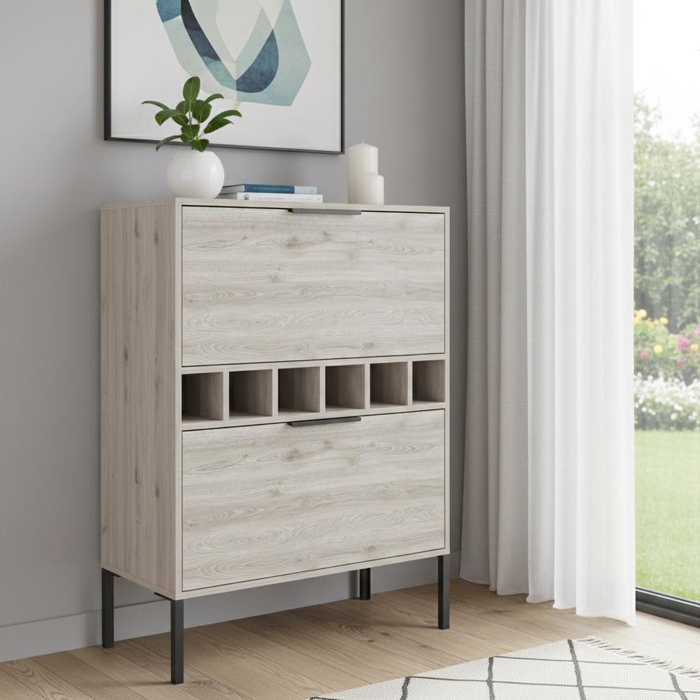 43" Light Gray and Black Wood Bar Cabinet With Two Doors