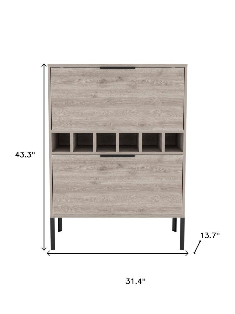 43" Light Gray and Black Wood Bar Cabinet With Two Doors
