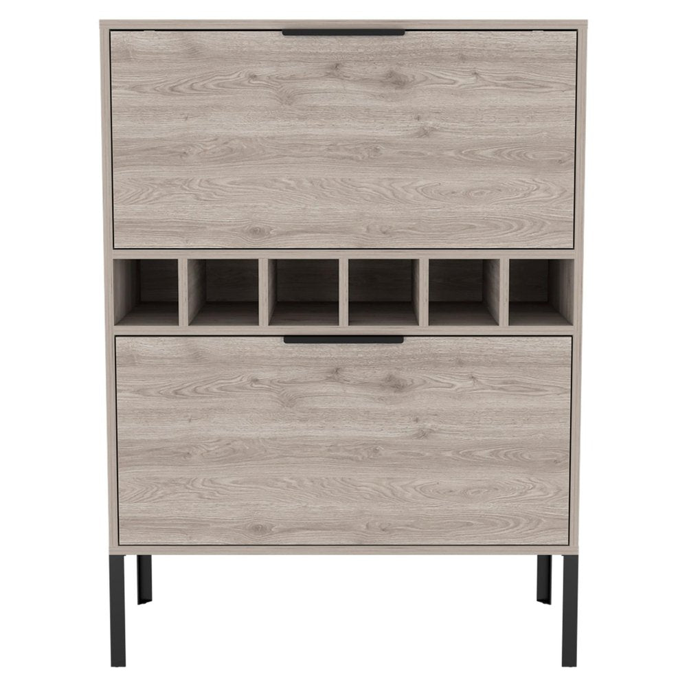43" Light Gray and Black Wood Bar Cabinet With Two Doors