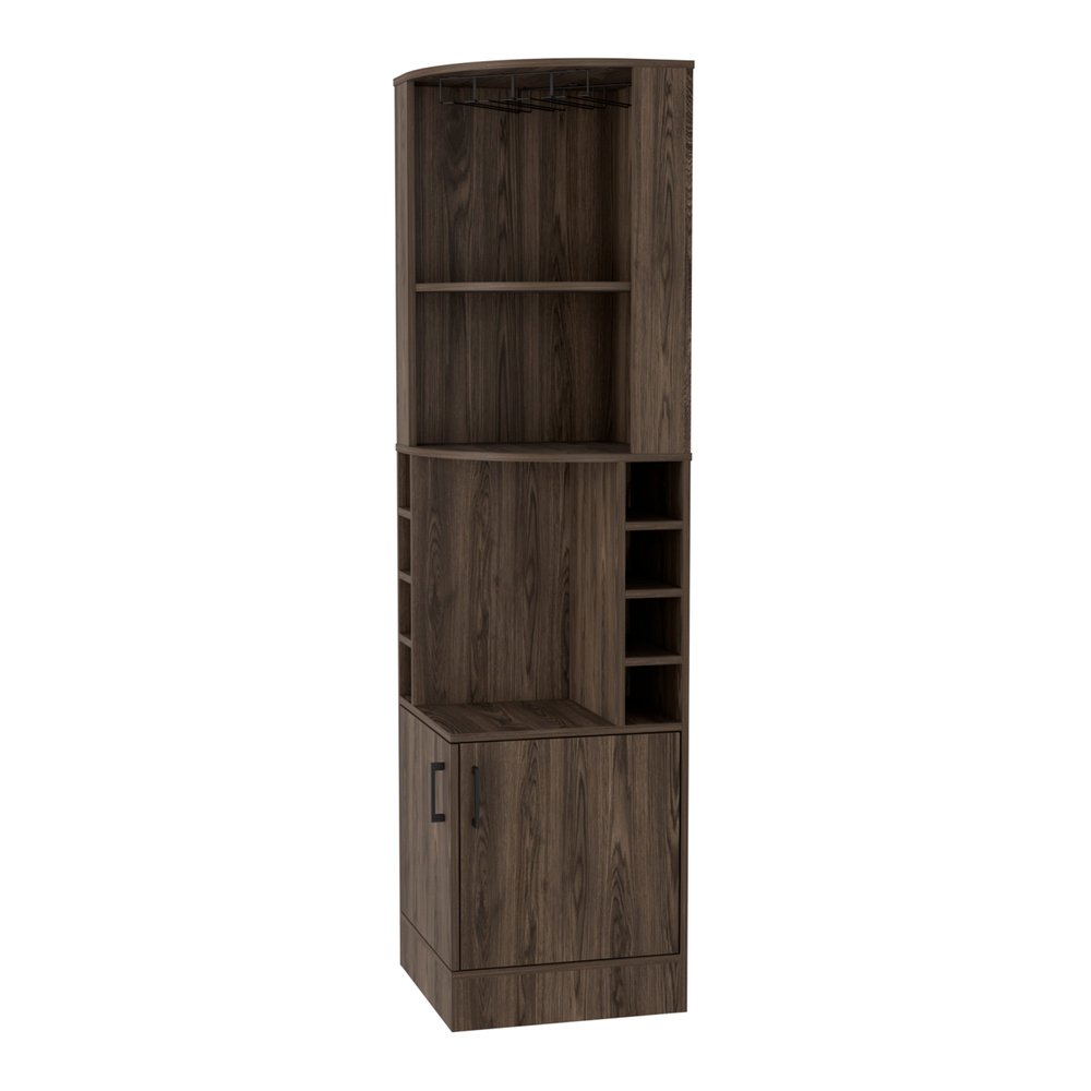 71" Walnut Wood Corner Bar Cabinet With Two Doors