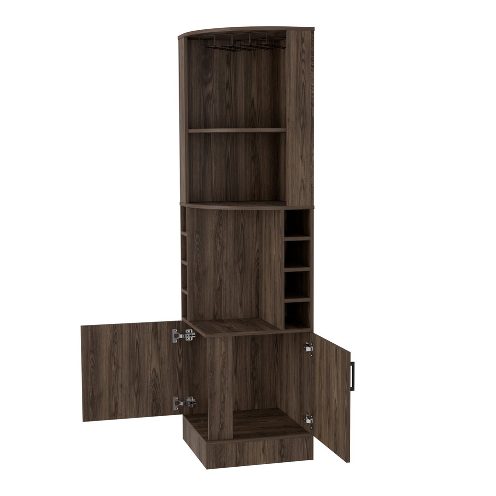 71" Walnut Wood Corner Bar Cabinet With Two Doors