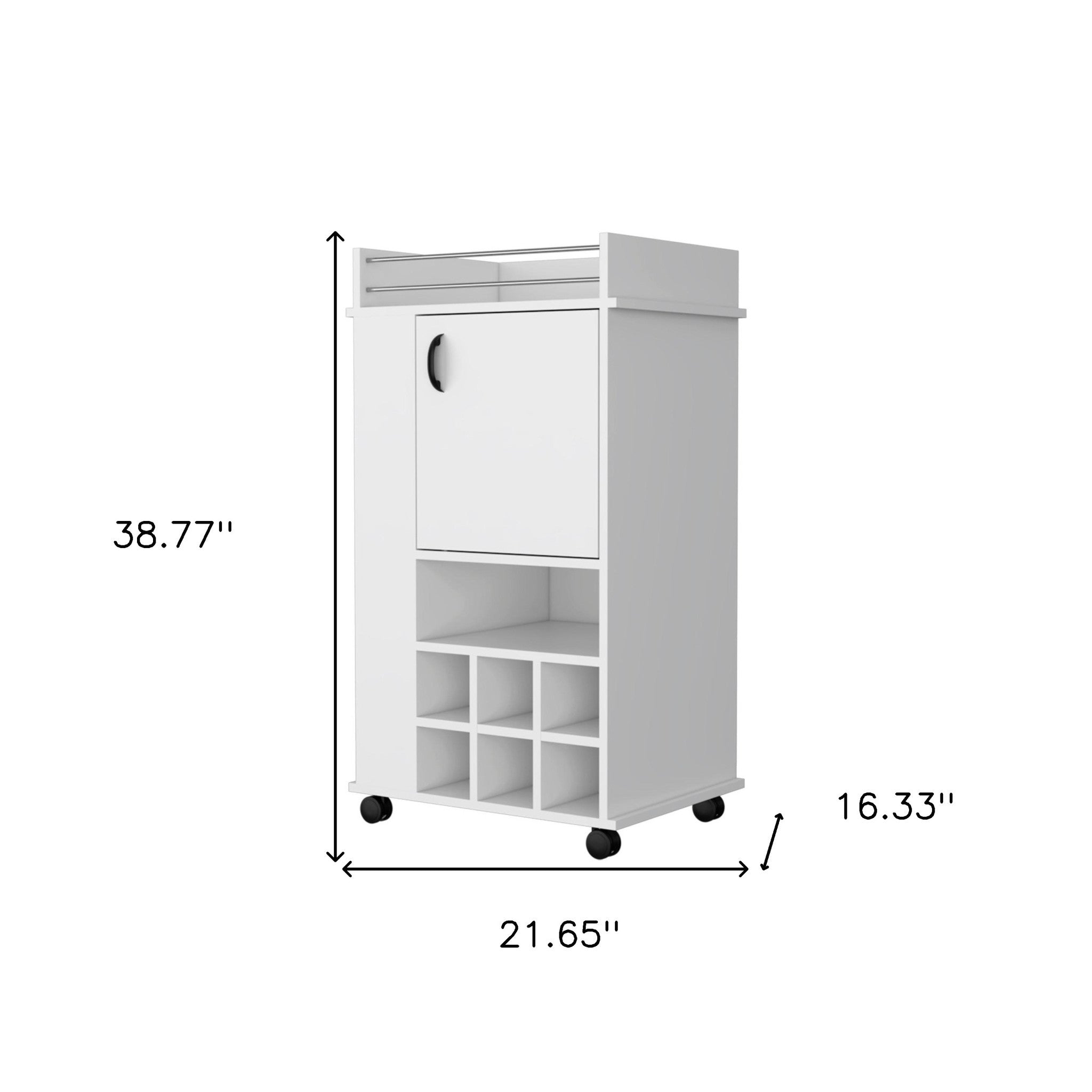White Rolling Bar Cart With Wine Storage