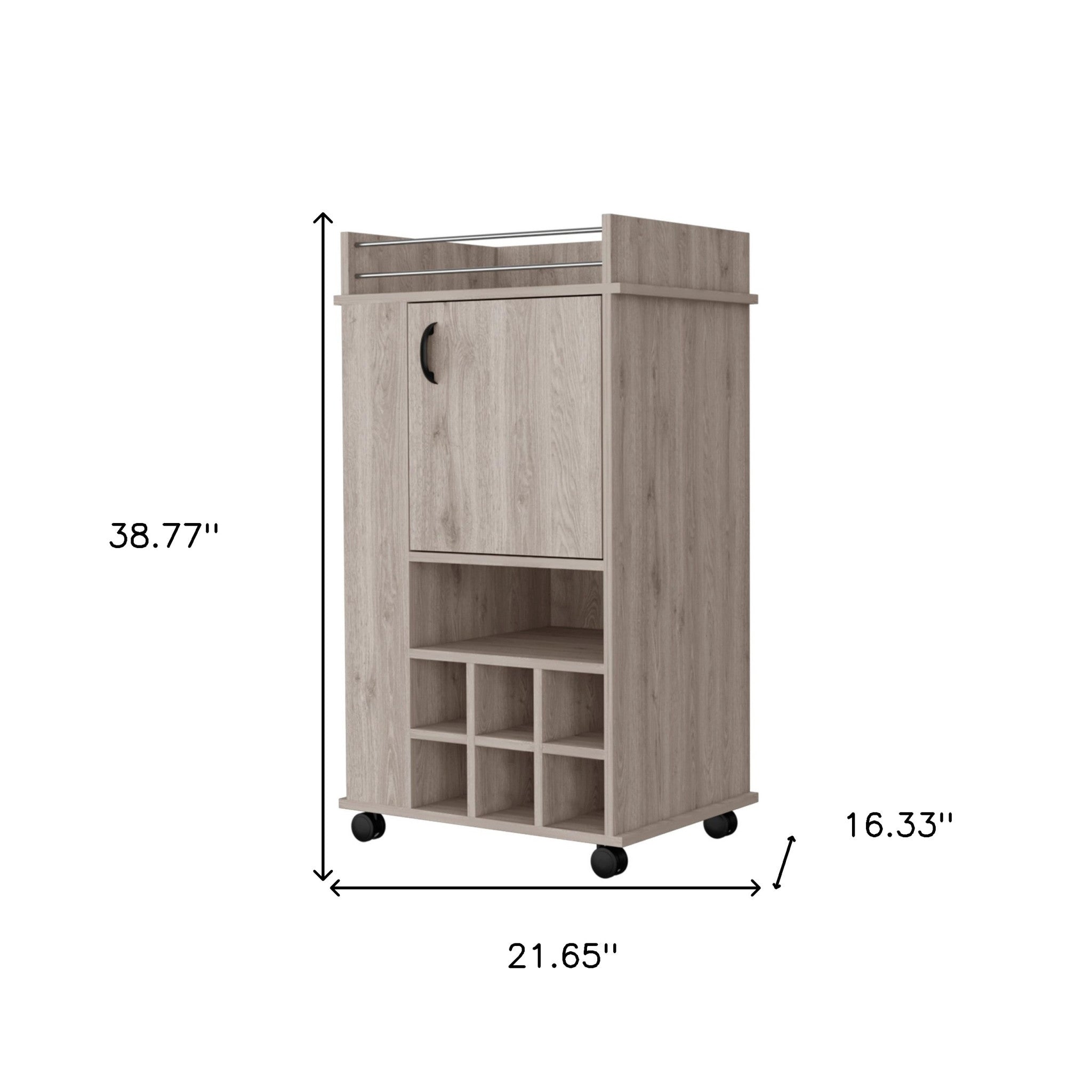 Light Gray Rolling Bar Cart With Wine Storage