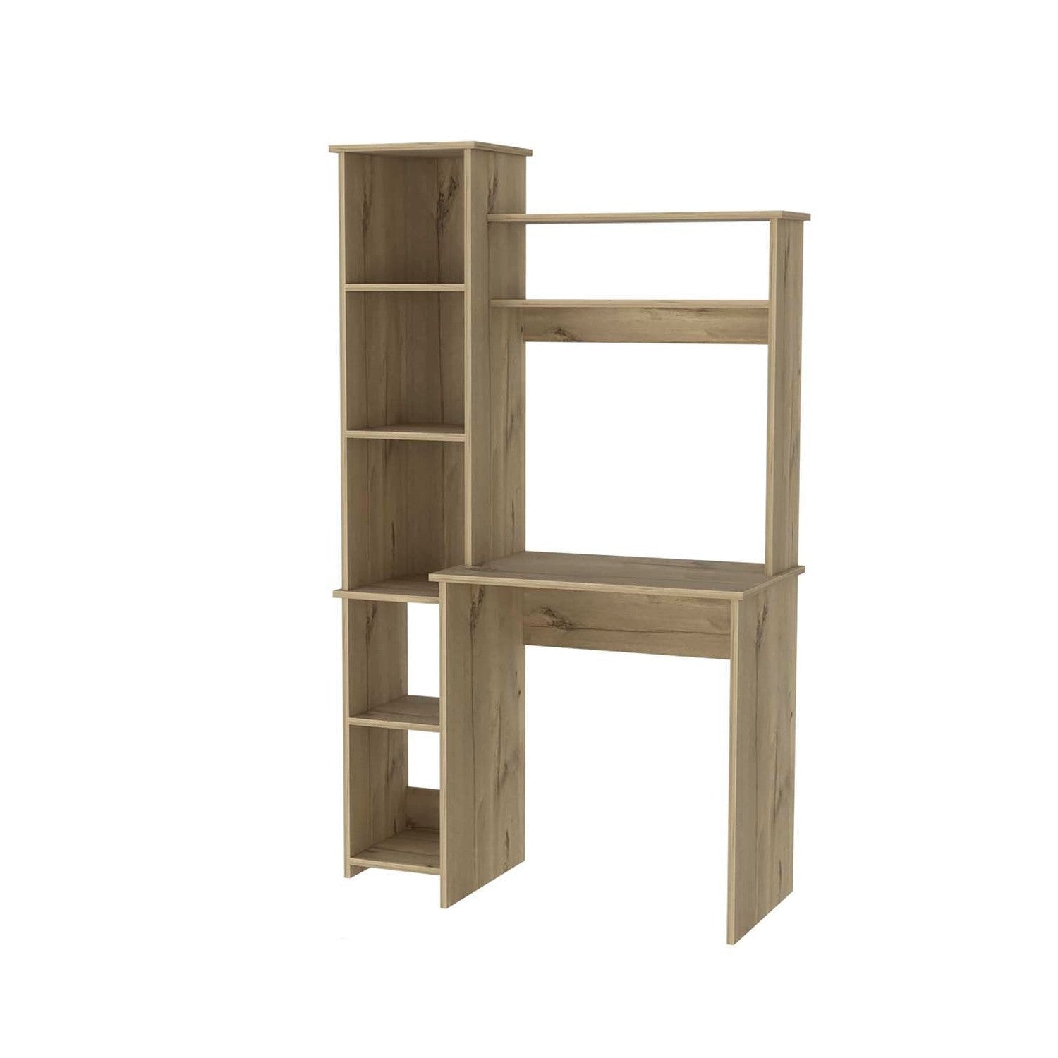 39" Oak Wood Computer Desk With Hutch and Bookshelf Set