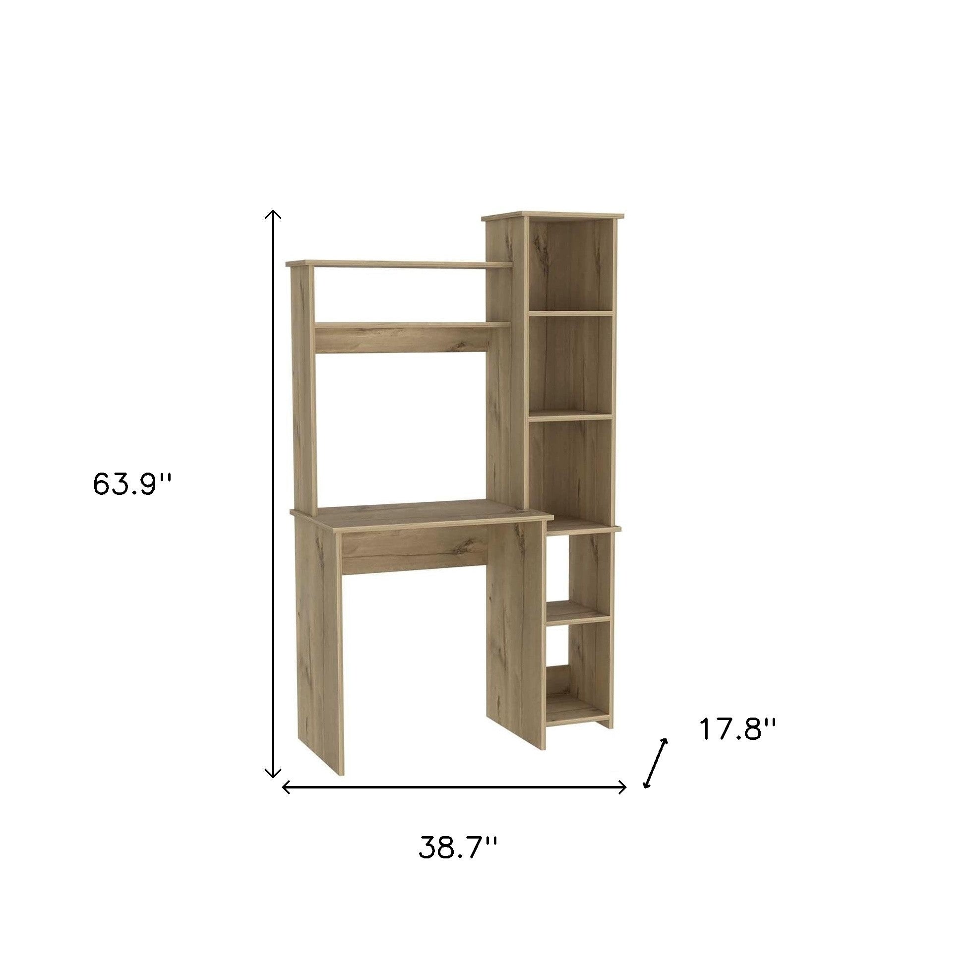 39" Oak Wood Computer Desk With Hutch and Bookshelf Set