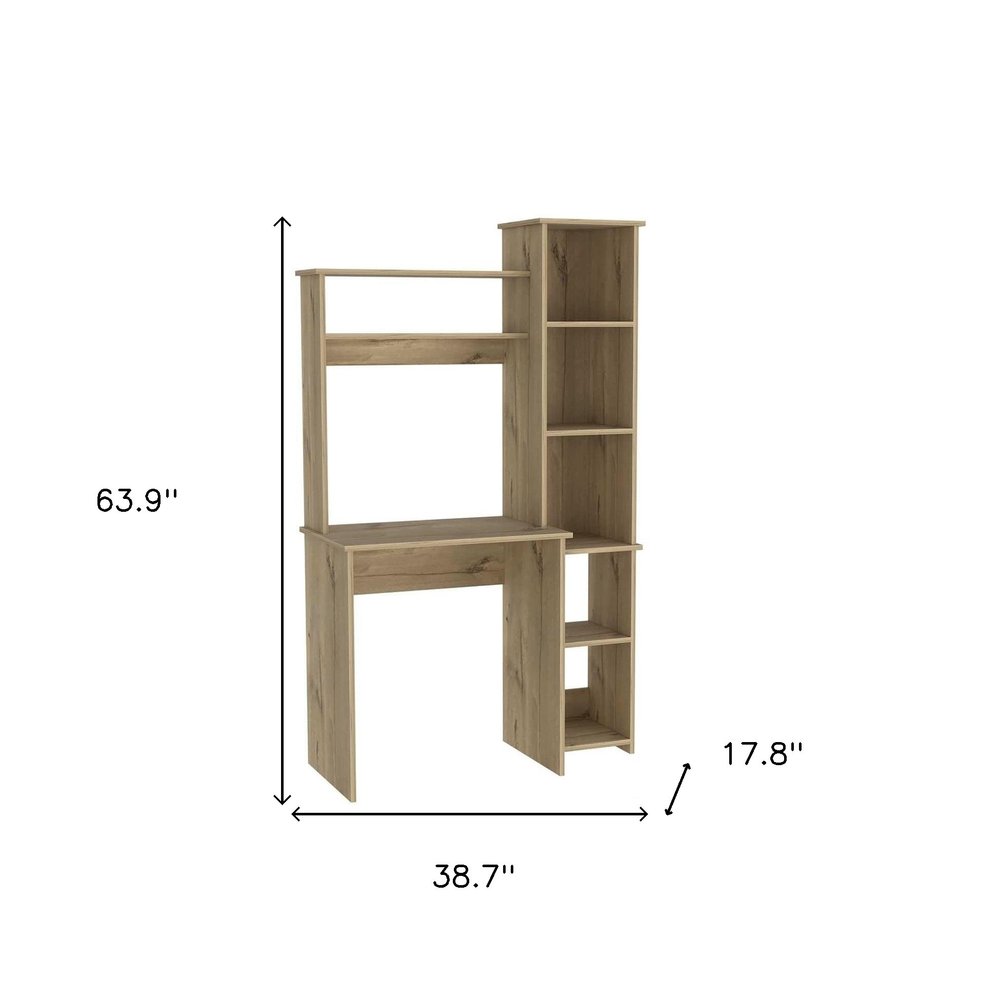 39" Oak Wood Computer Desk With Hutch and Bookshelf Set