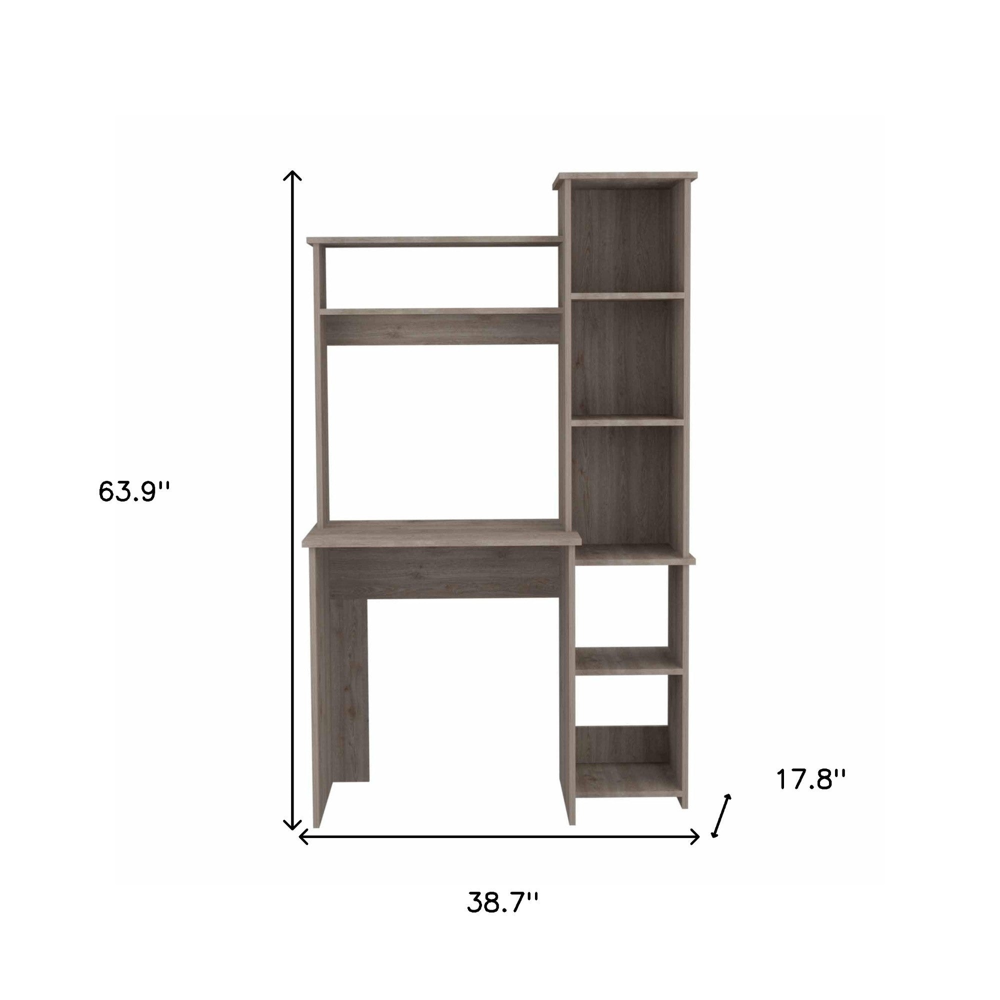 39" Light Gray Wood Pedestal Computer Desk With Hutch