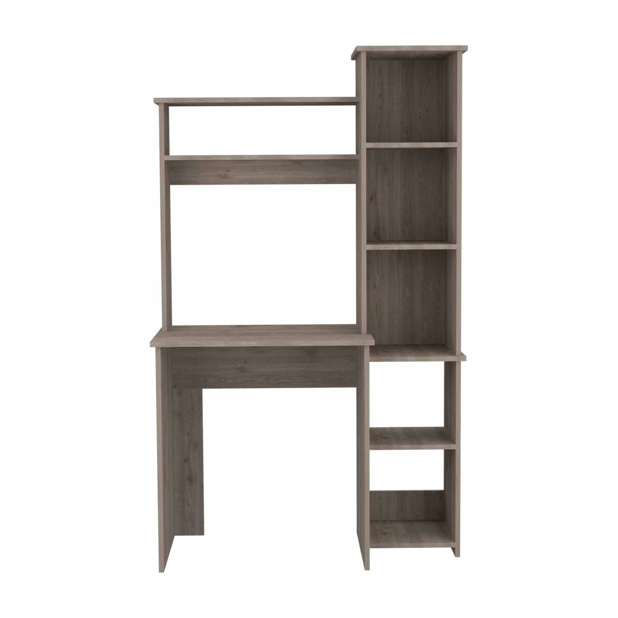 39" Light Gray Wood Pedestal Computer Desk With Hutch