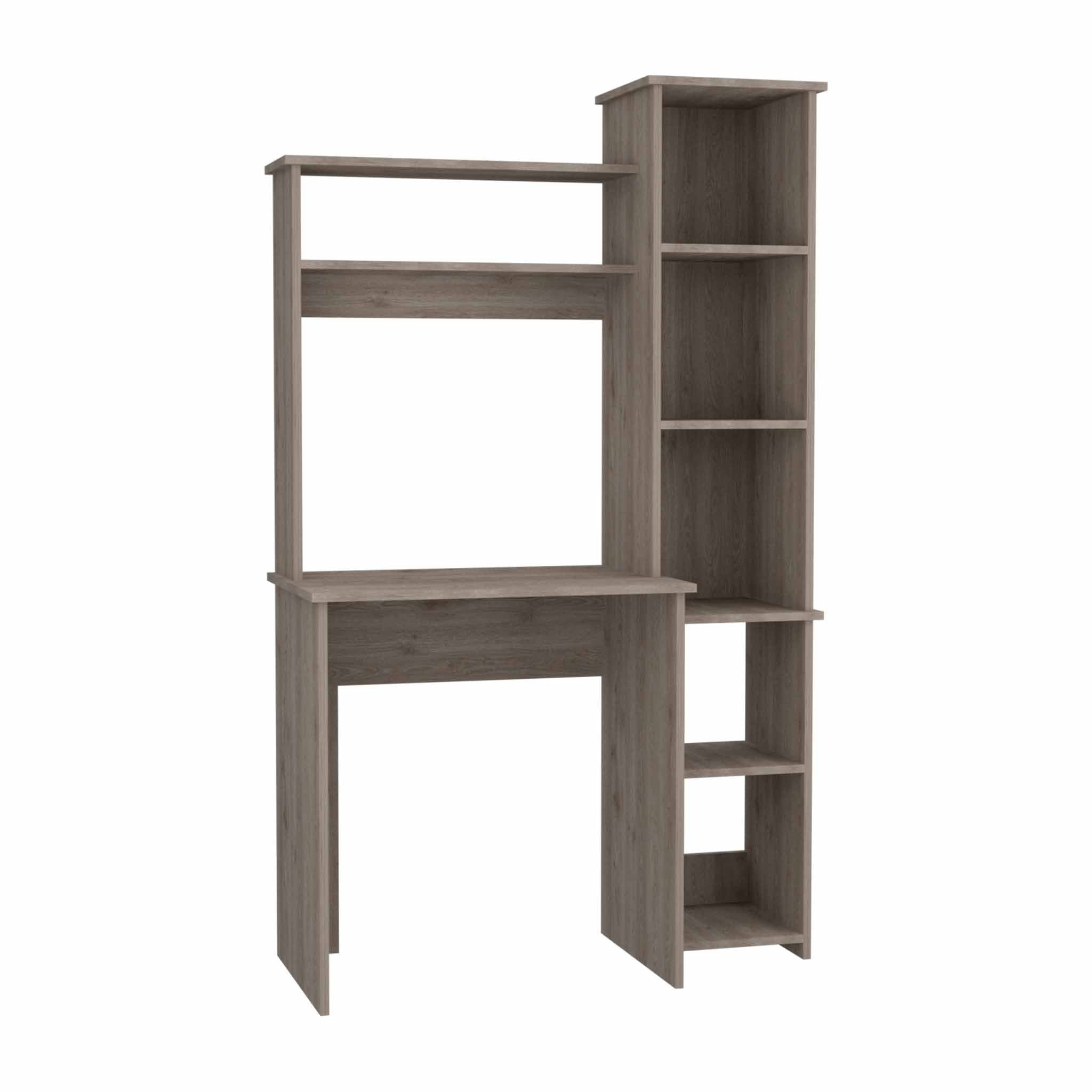 39" Light Gray Wood Pedestal Computer Desk With Hutch
