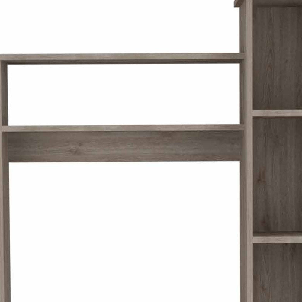 39" Light Gray Wood Pedestal Computer Desk With Hutch