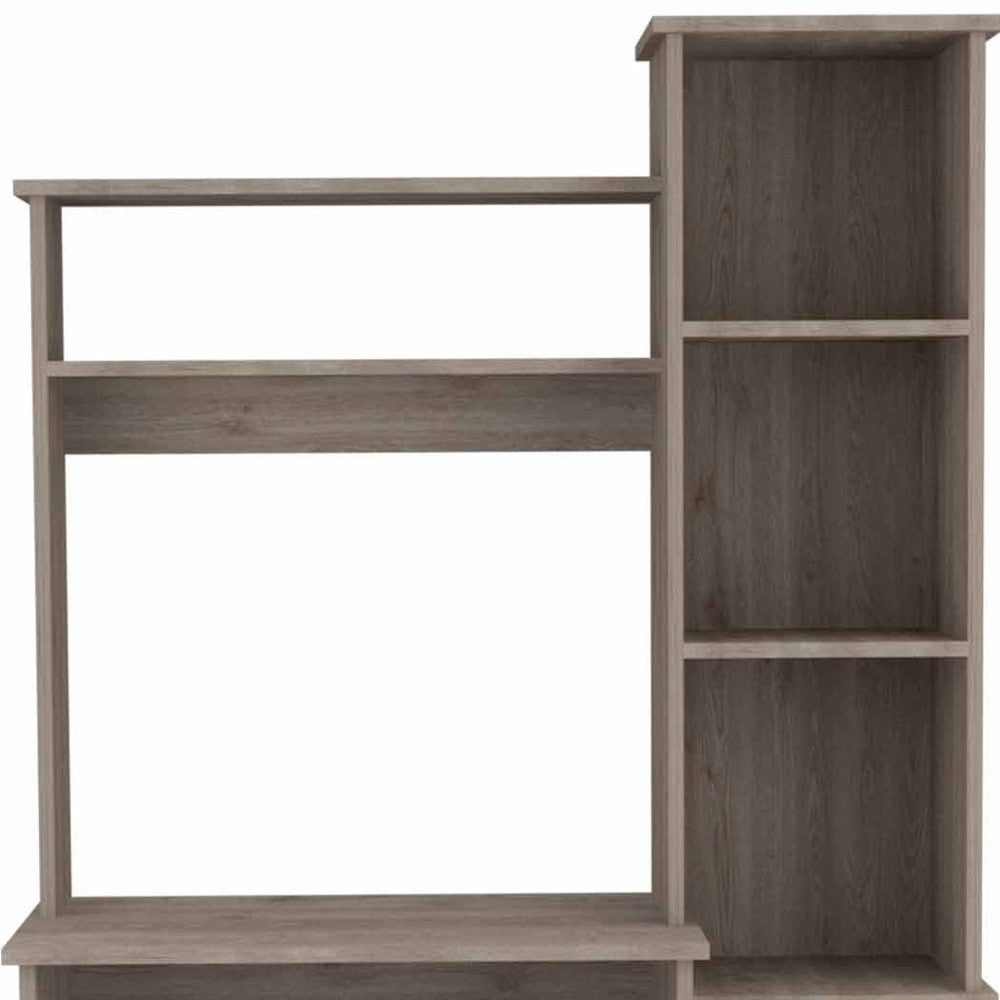 39" Light Gray Wood Pedestal Computer Desk With Hutch