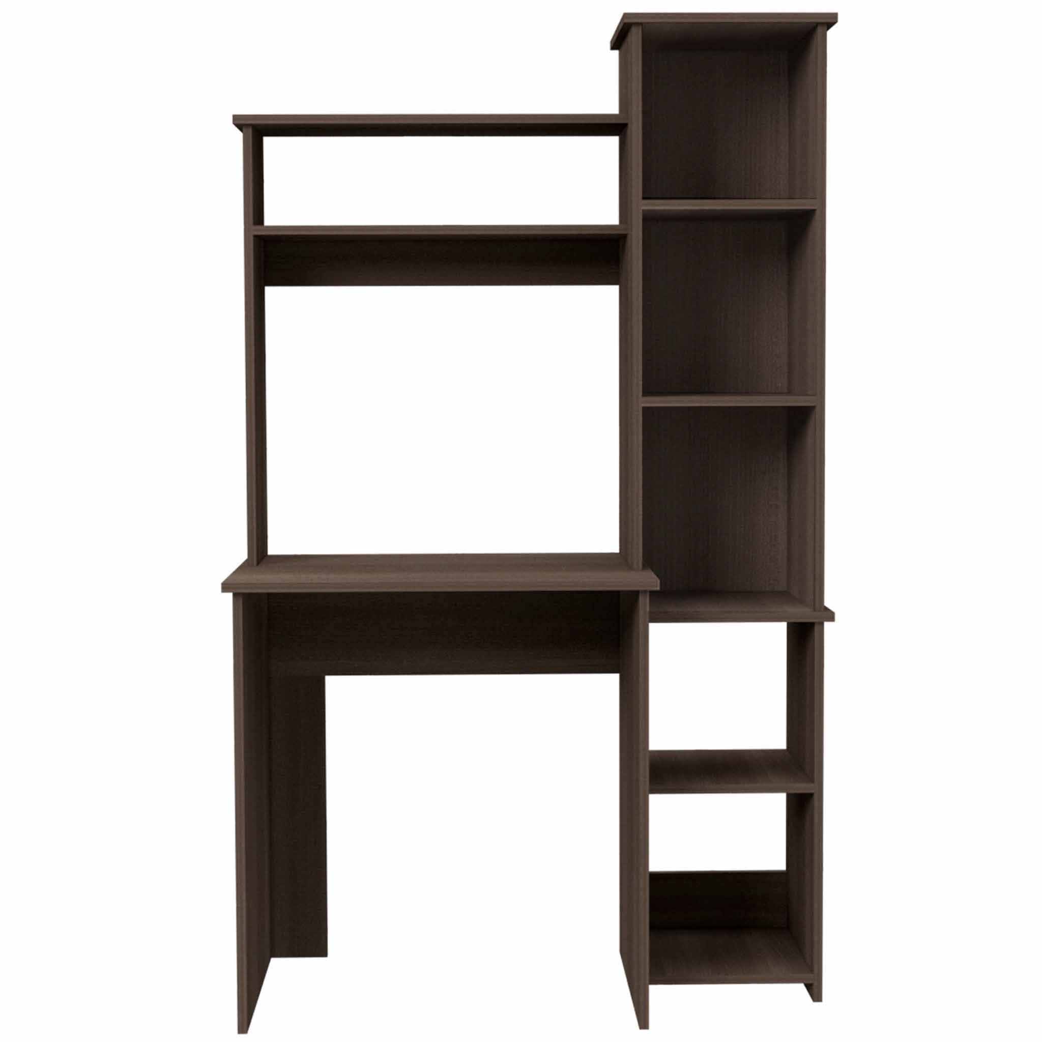 39" Charcoal Wood Pedestal Computer Desk With Hutch