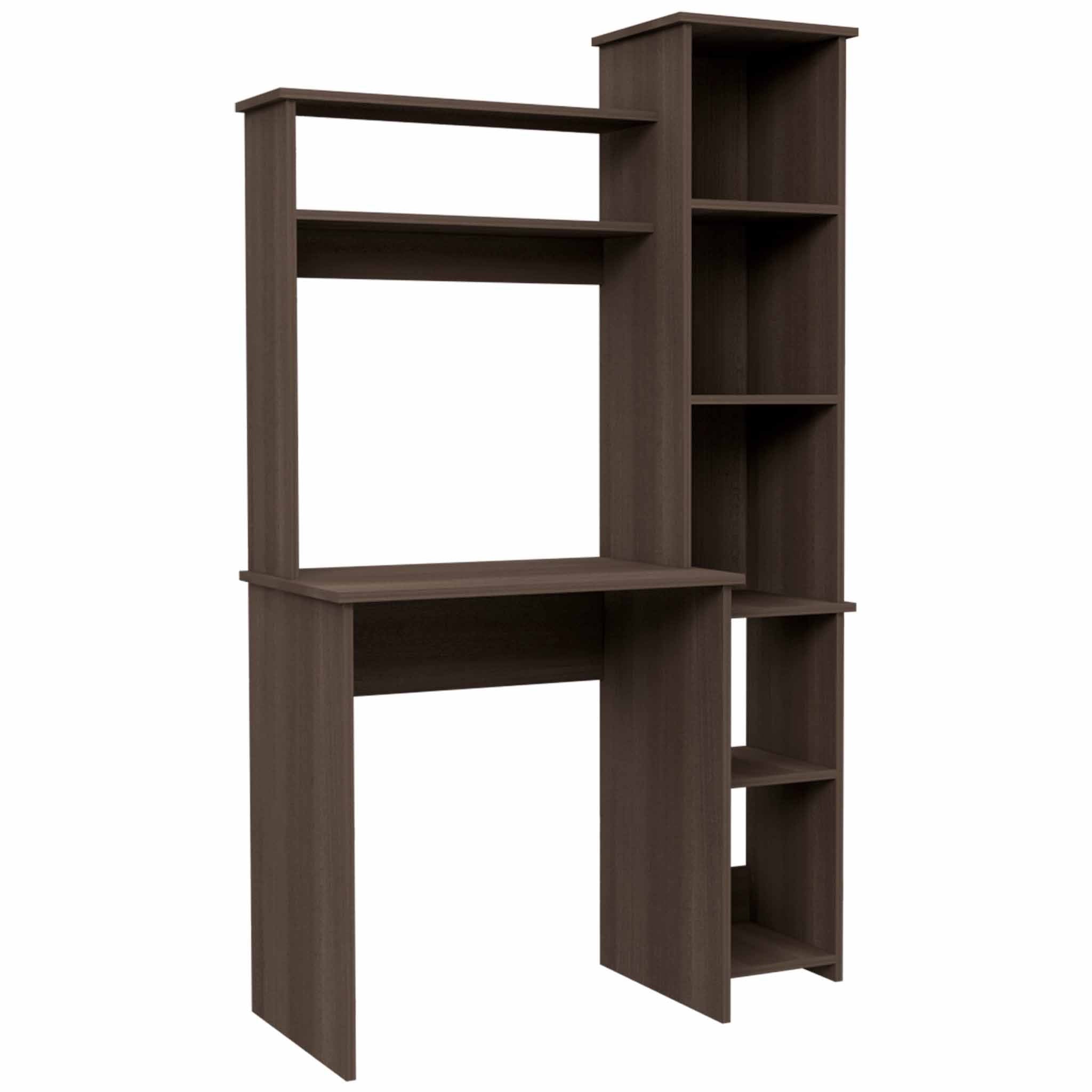 39" Charcoal Wood Pedestal Computer Desk With Hutch