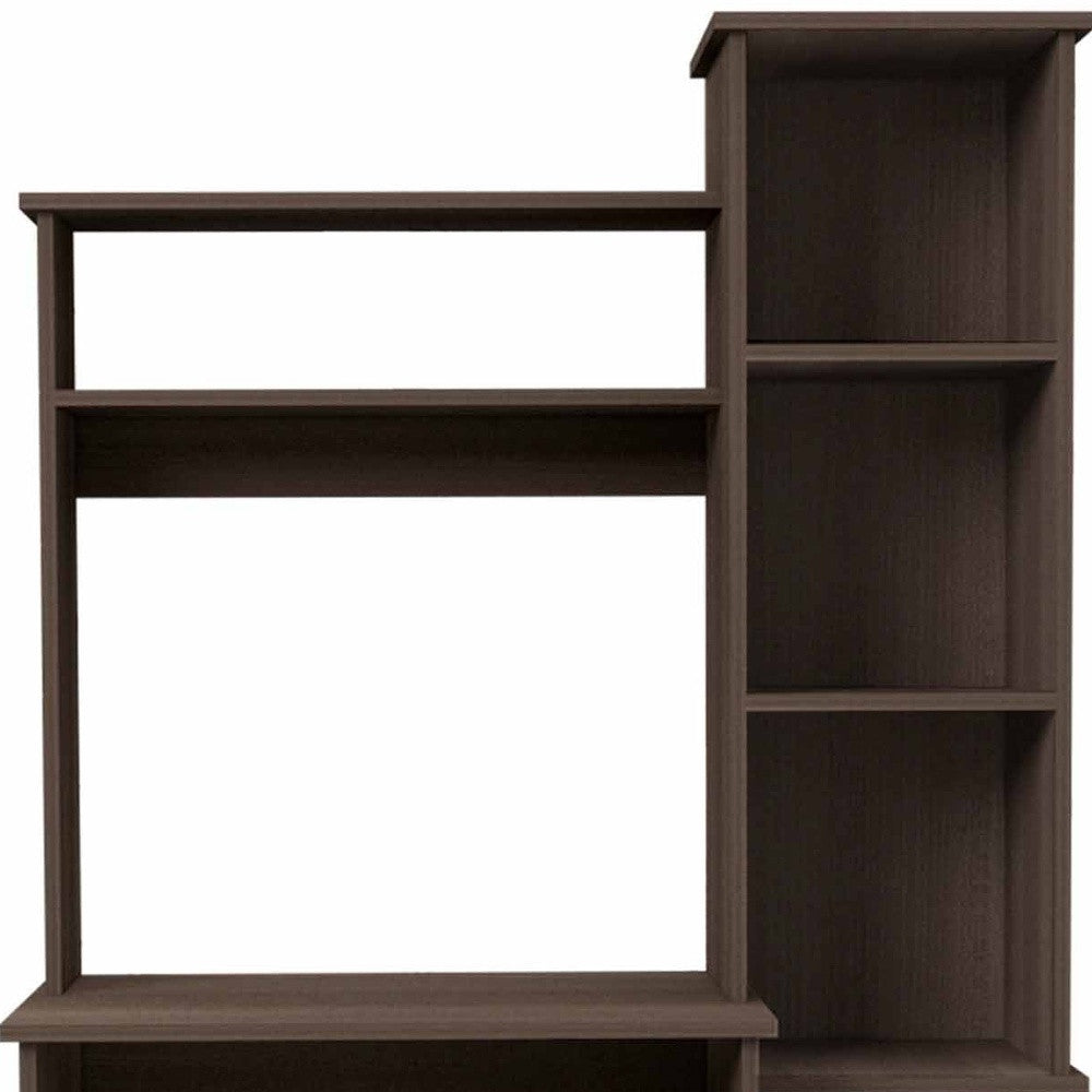 39" Charcoal Wood Pedestal Computer Desk With Hutch