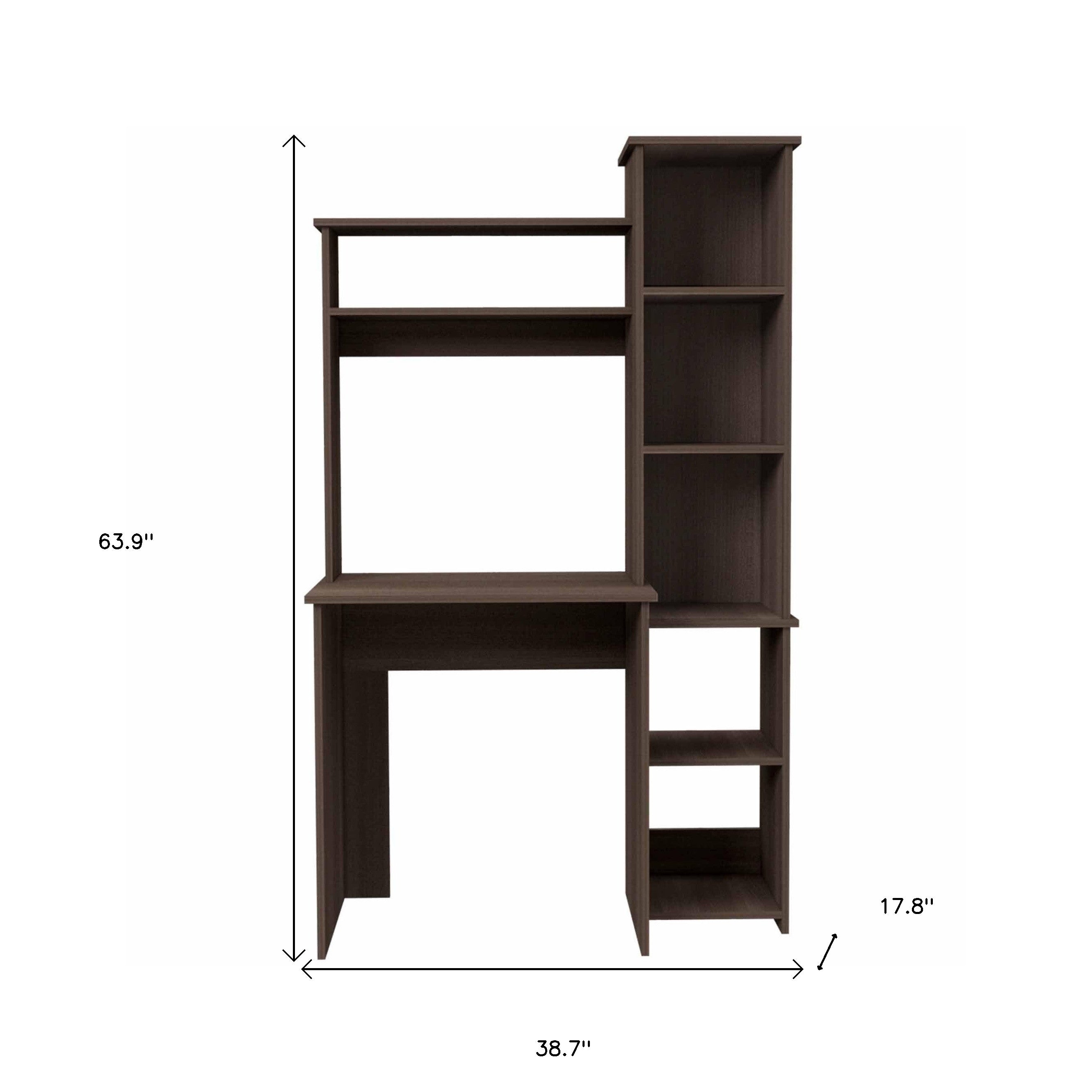 39" Charcoal Wood Pedestal Computer Desk With Hutch