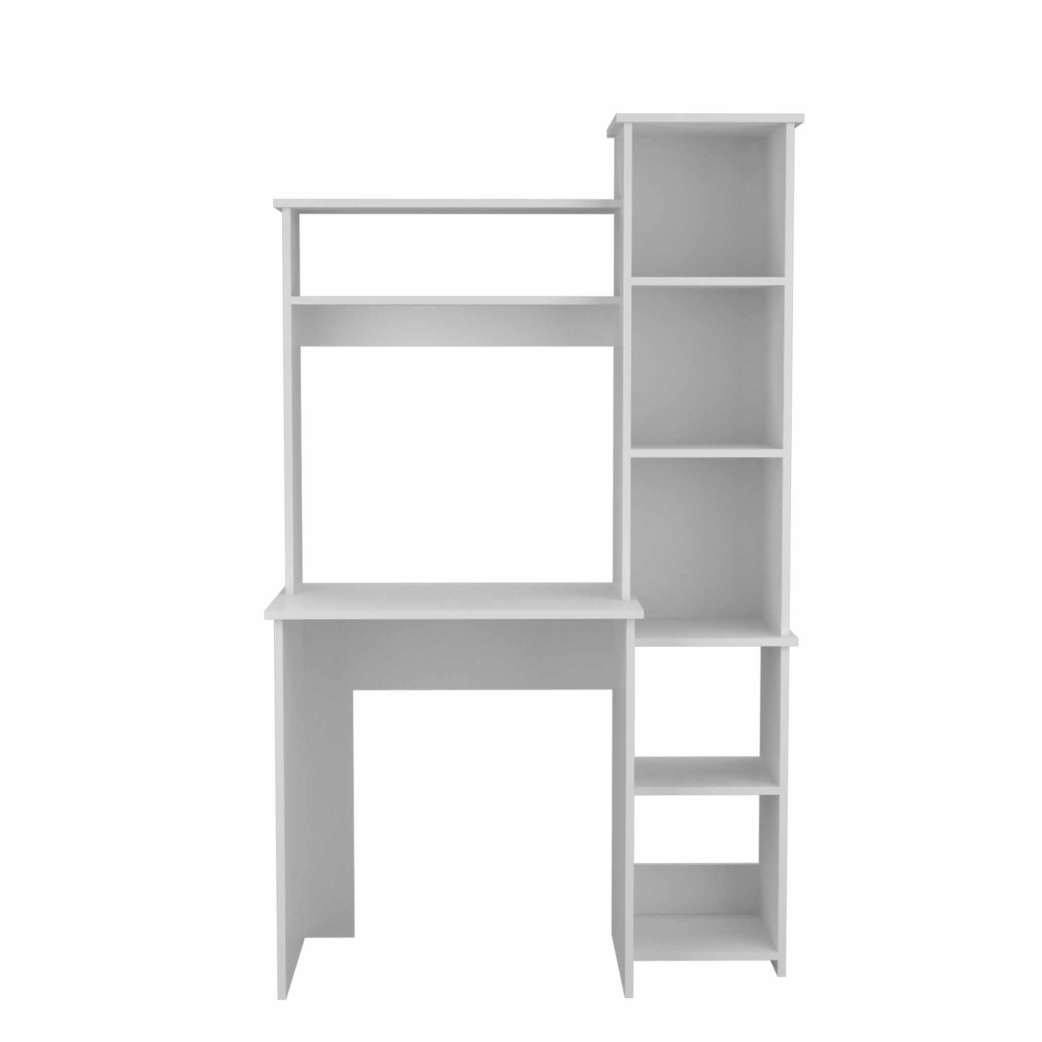 39" White Wood Pedestal Computer Desk With Hutch