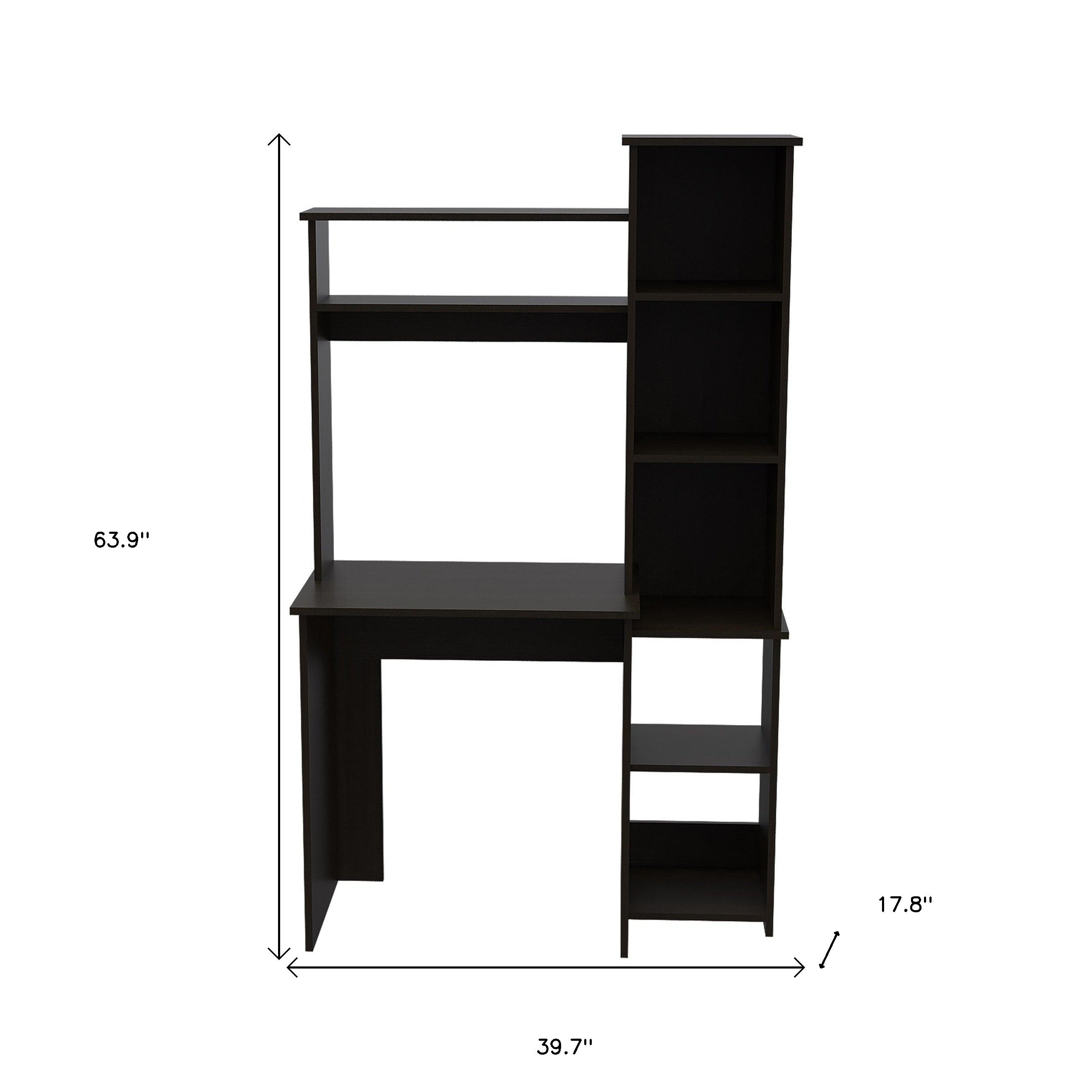 40" Black Wood Pedestal Computer Desk With Hutch