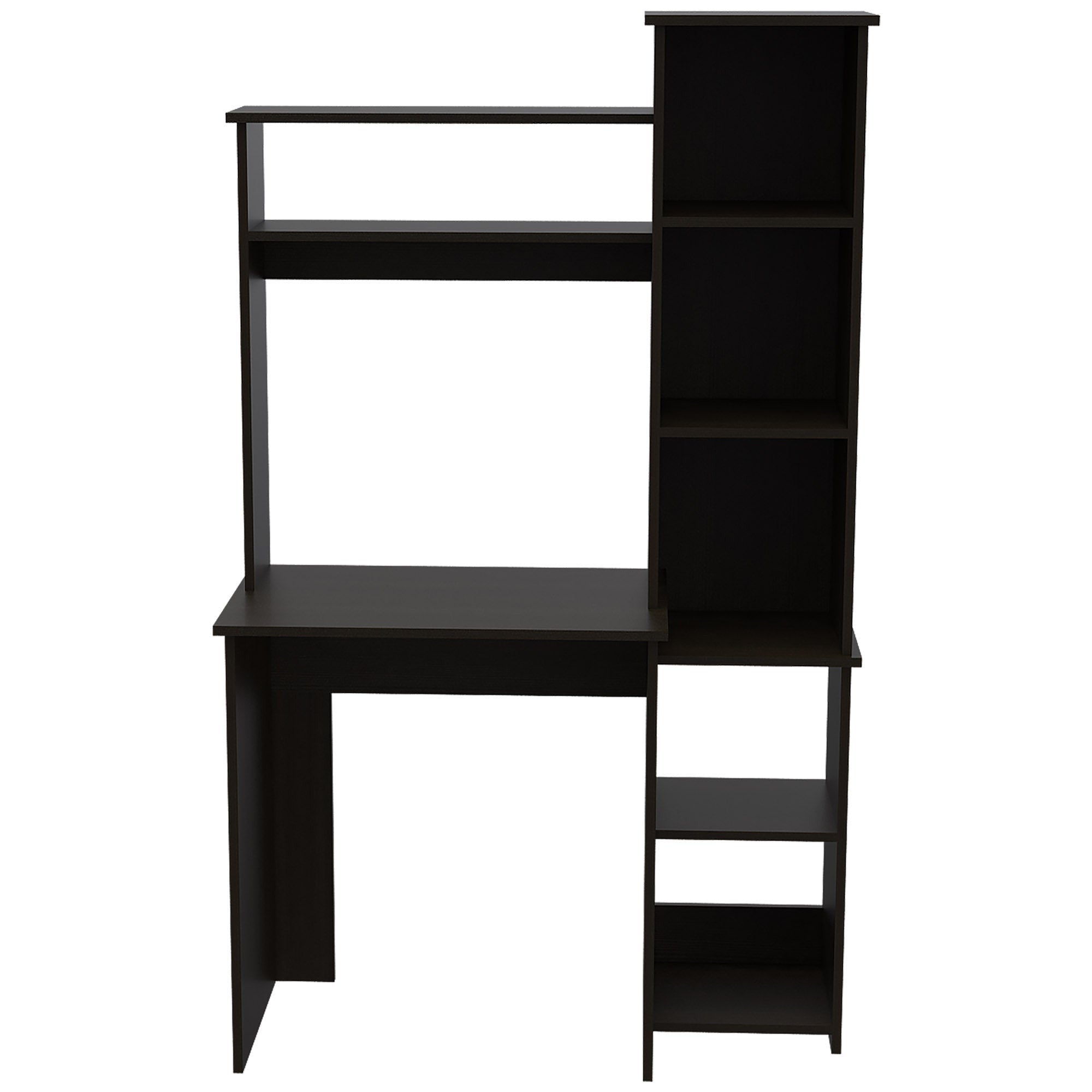 40" Black Wood Pedestal Computer Desk With Hutch