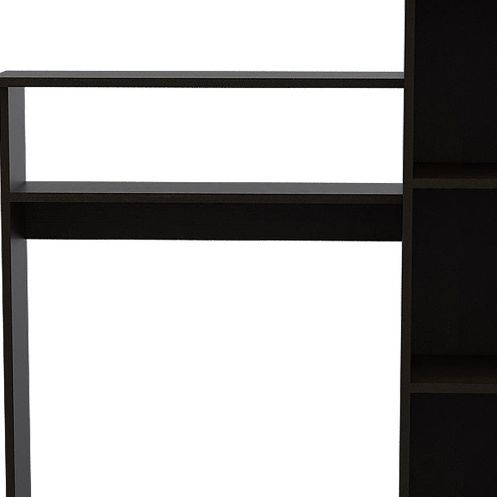 40" Black Wood Pedestal Computer Desk With Hutch