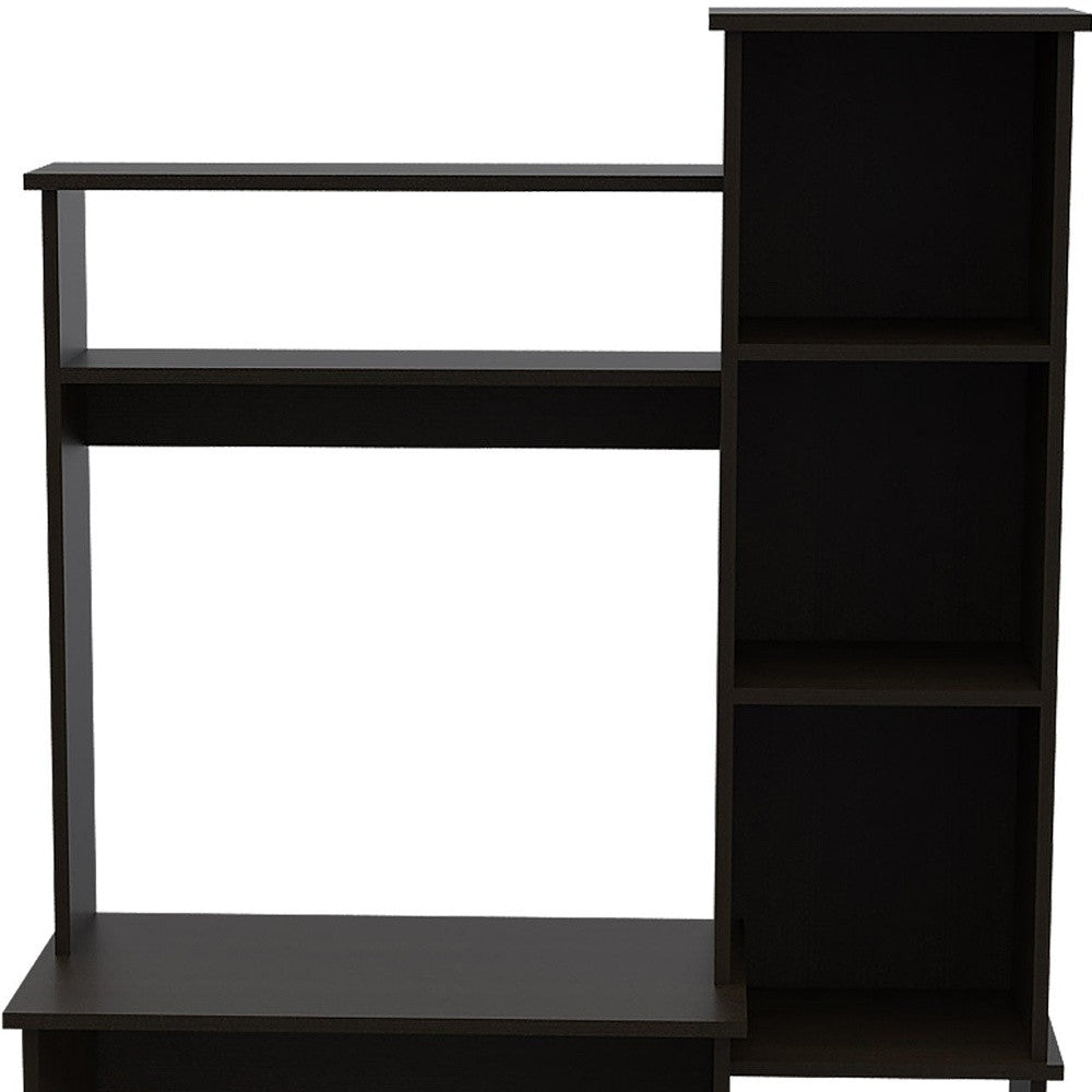 40" Black Wood Pedestal Computer Desk With Hutch