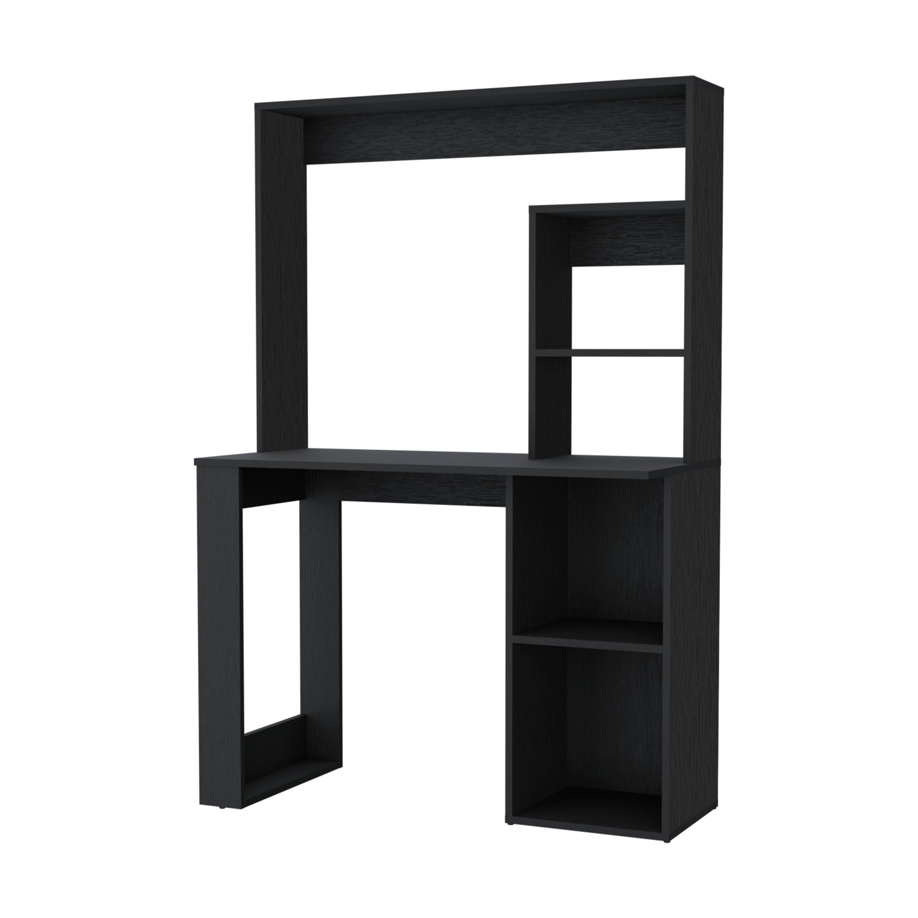39" Black Wood Pedestal Computer Desk With Hutch