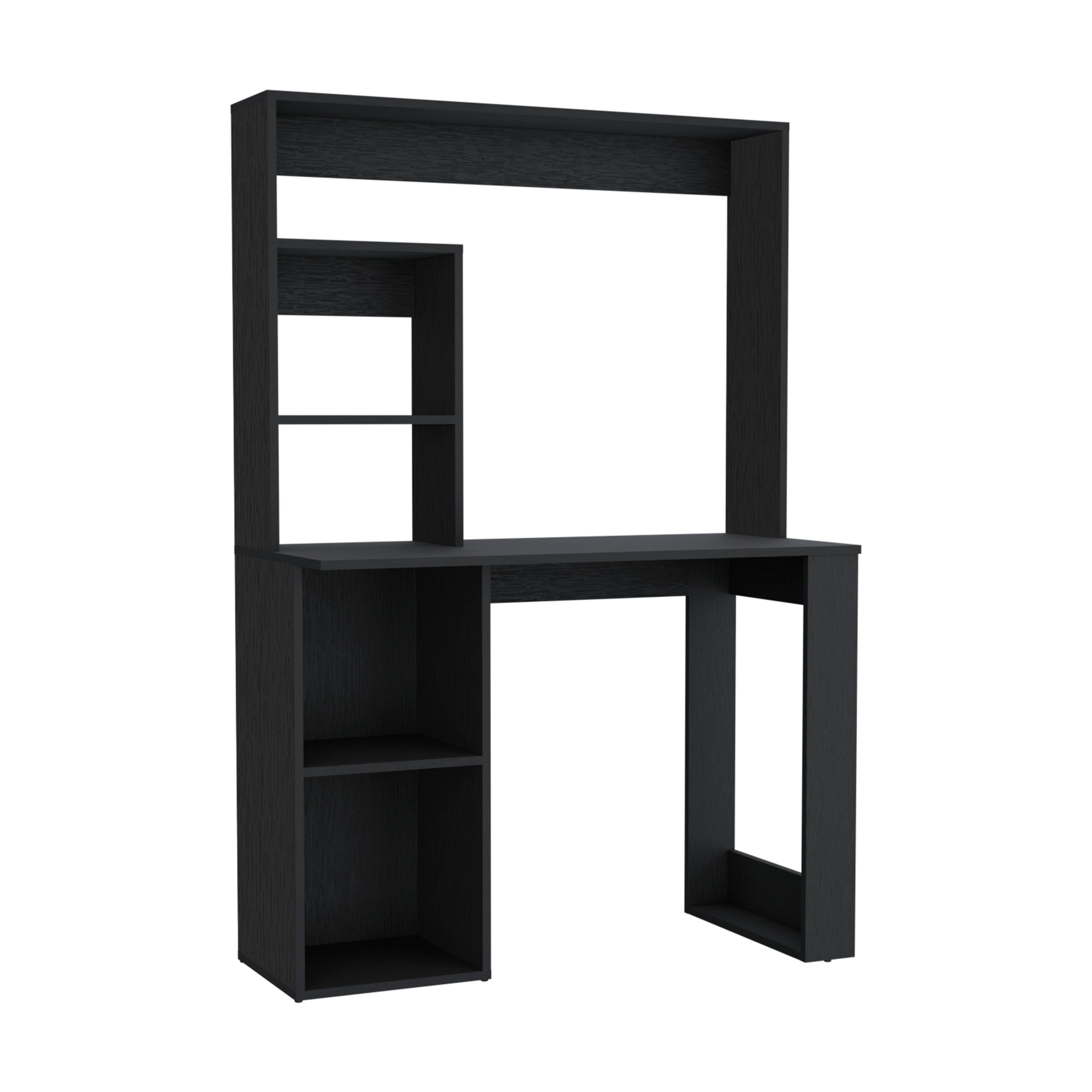 39" Black Wood Pedestal Computer Desk With Hutch