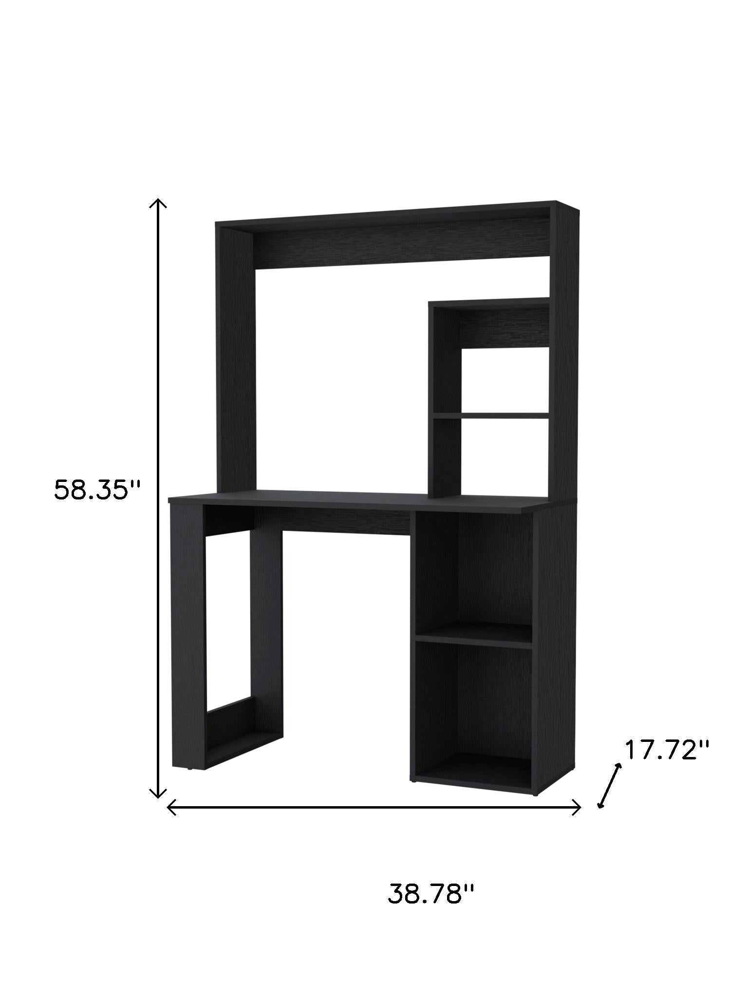 39" Black Wood Pedestal Computer Desk With Hutch