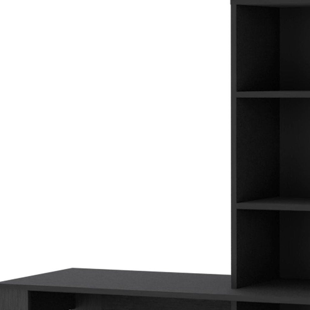 39" Black Wood L Shape H-Shape Computer Desk