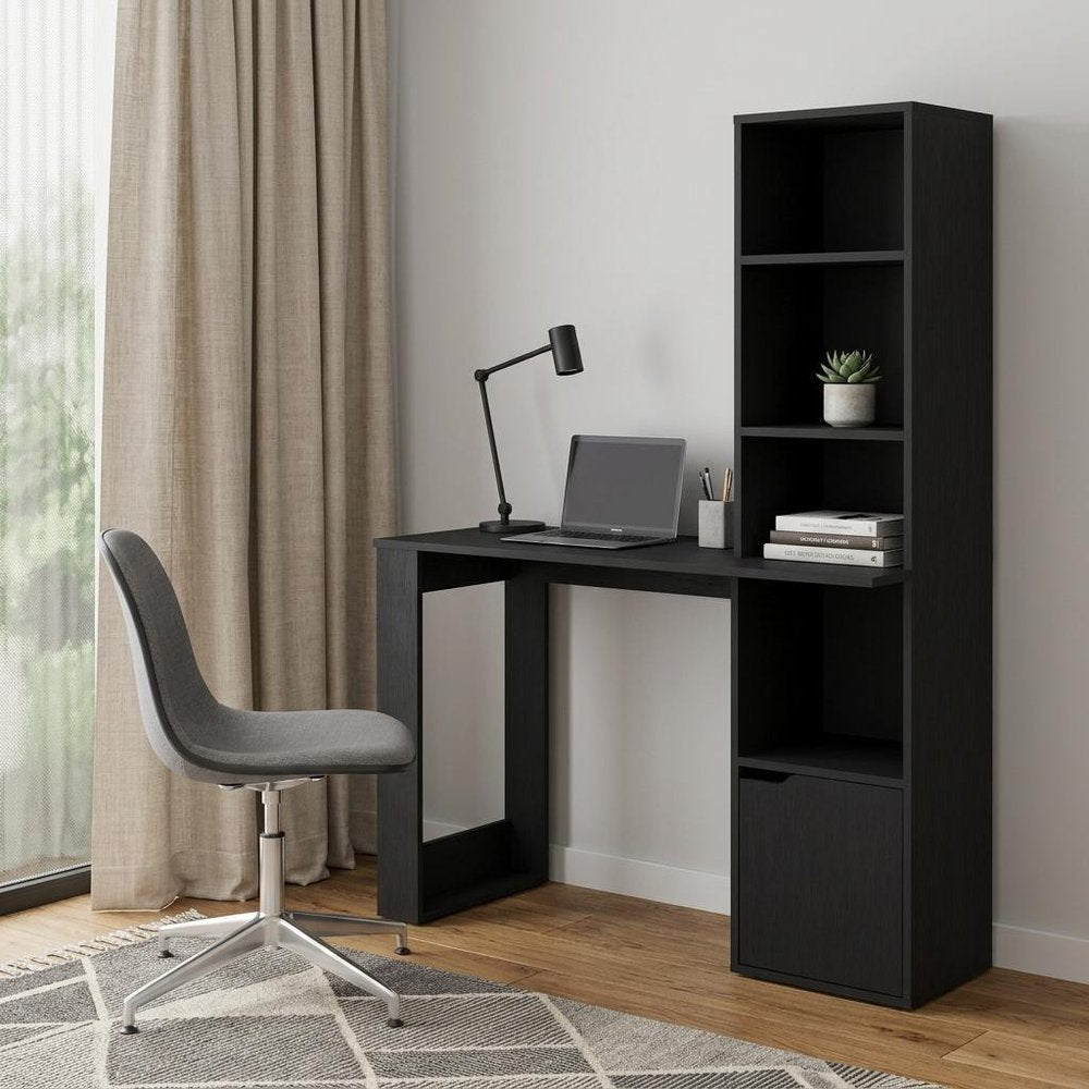 39" Black Wood L Shape H-Shape Computer Desk