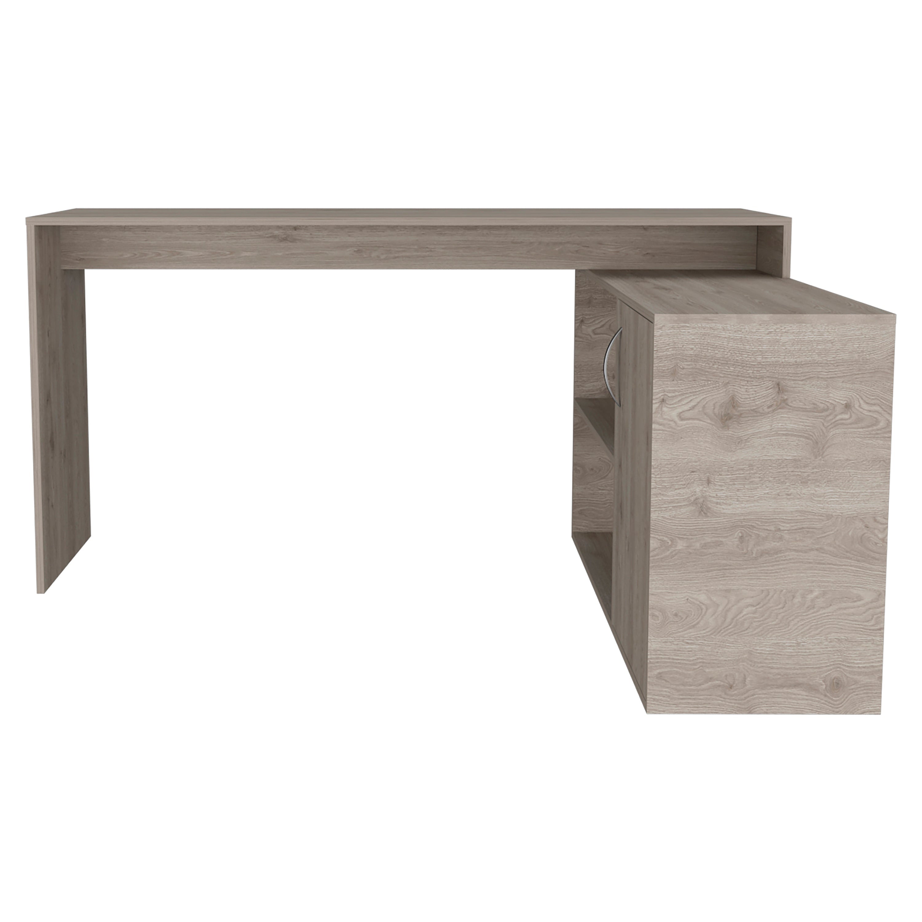 60" Light Gray Wood L Shape Pedestal Computer Desk