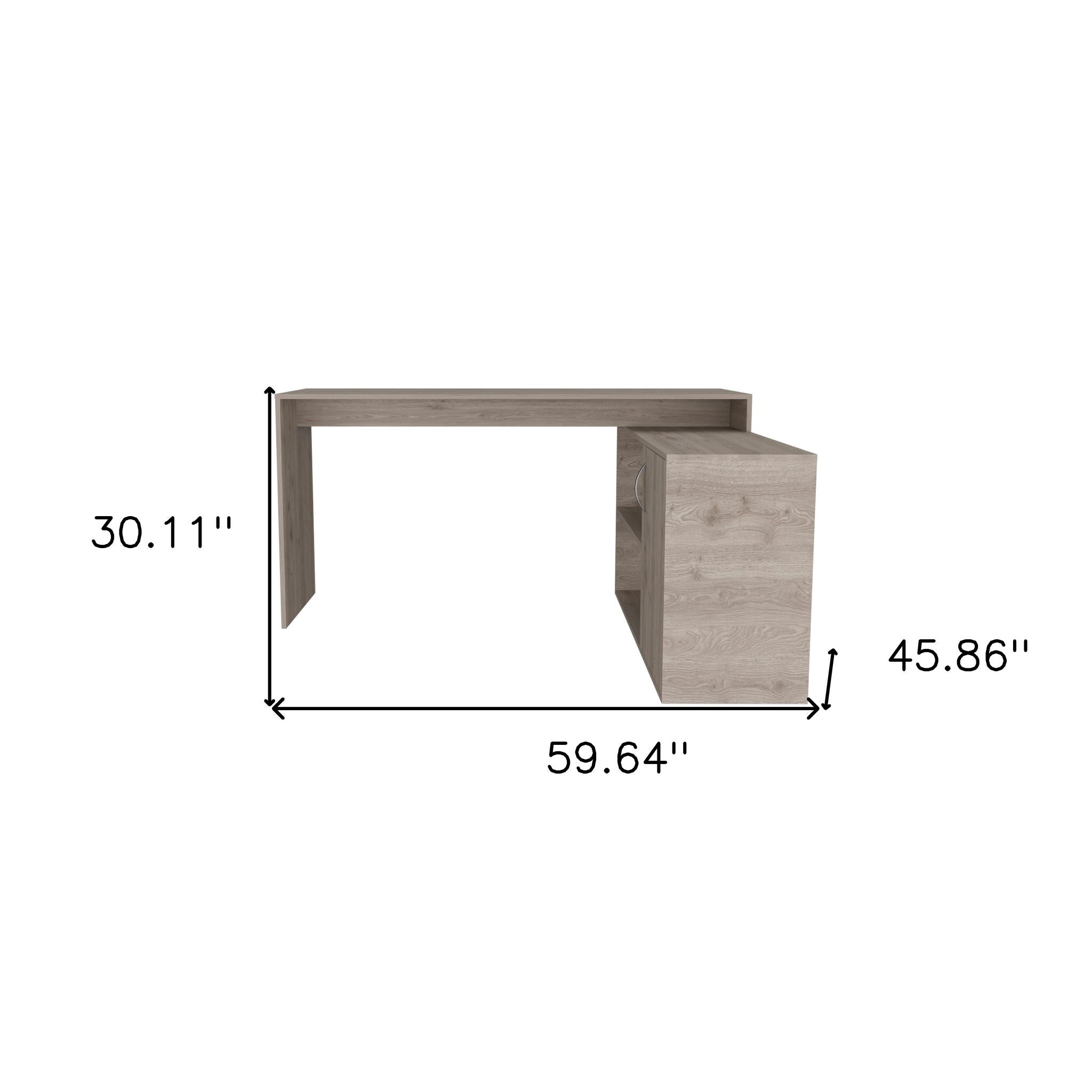60" Light Gray Wood L Shape Pedestal Computer Desk