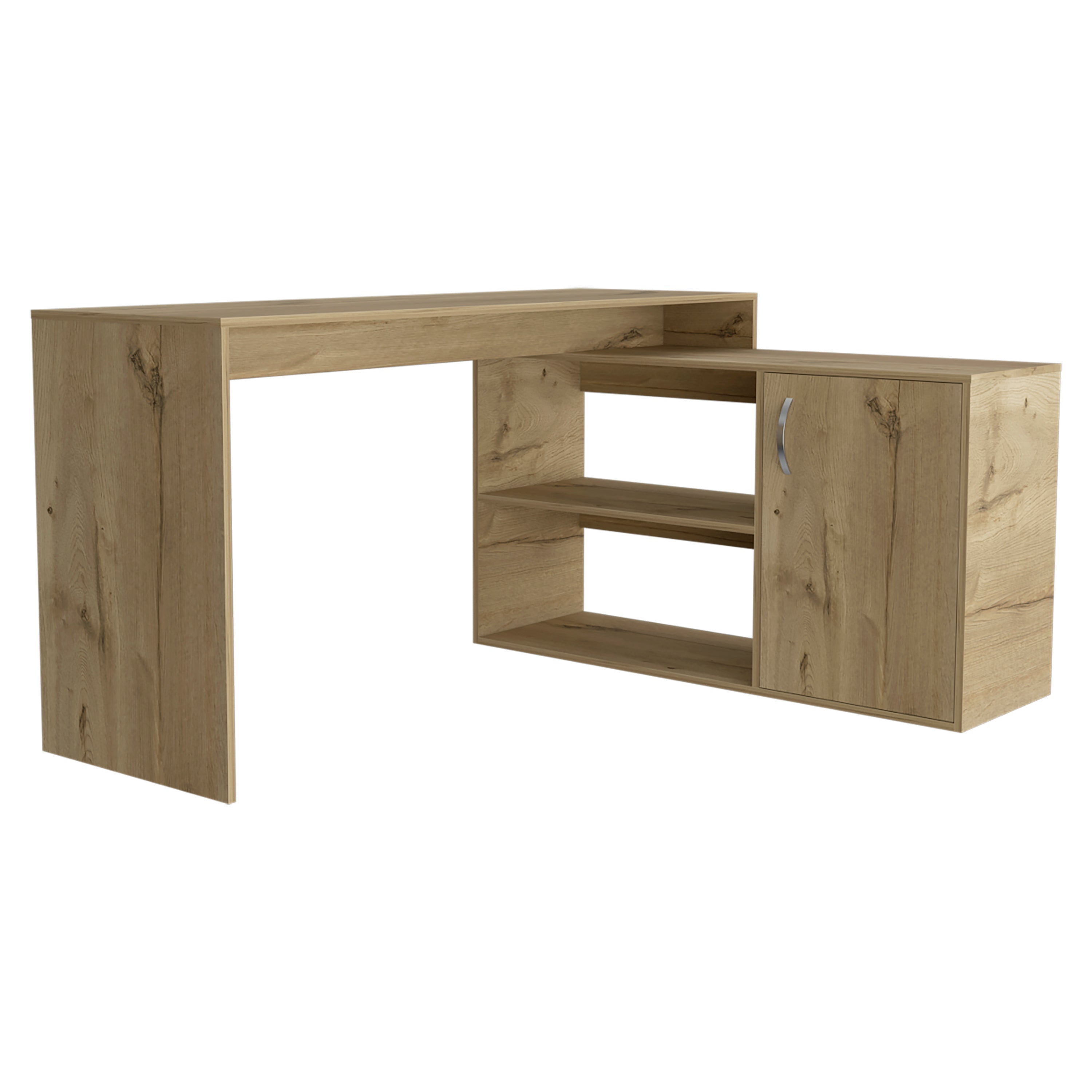 60" Oak Wood L Shape Computer Desk