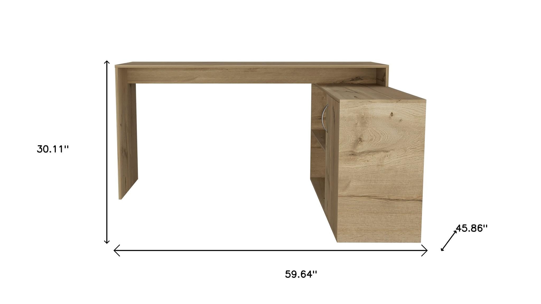 60" Oak Wood L Shape Computer Desk
