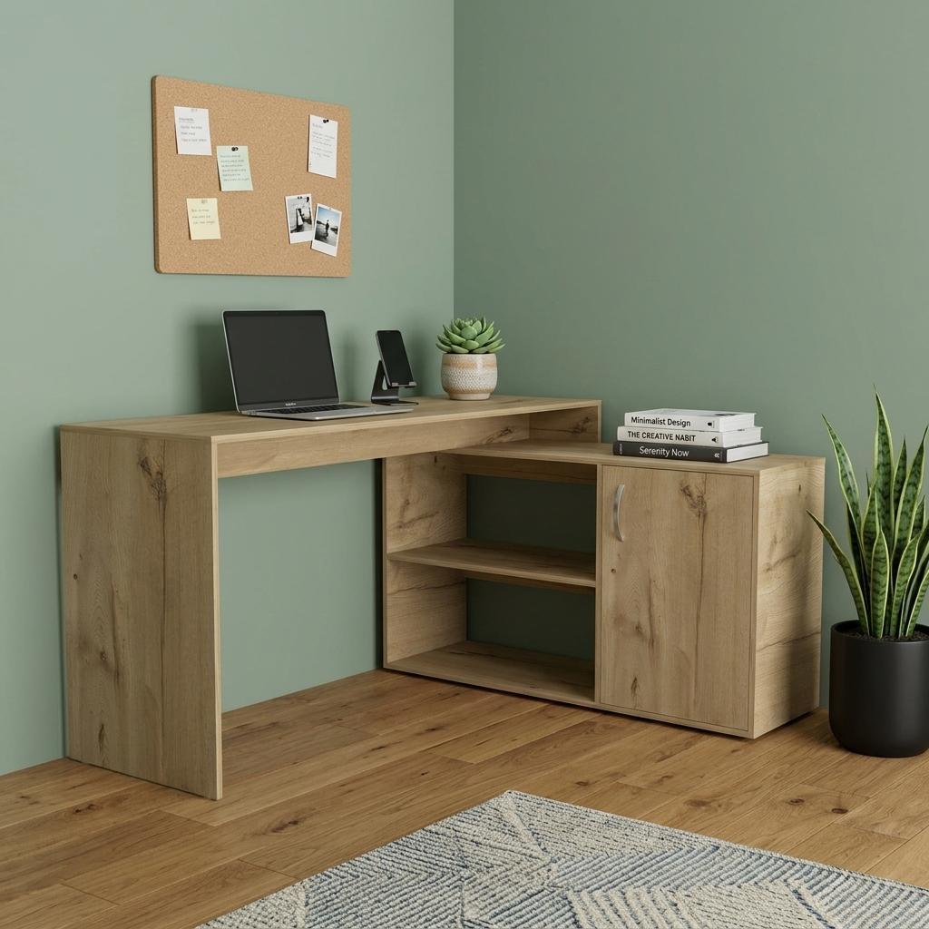 60" Oak Wood L Shape Computer Desk