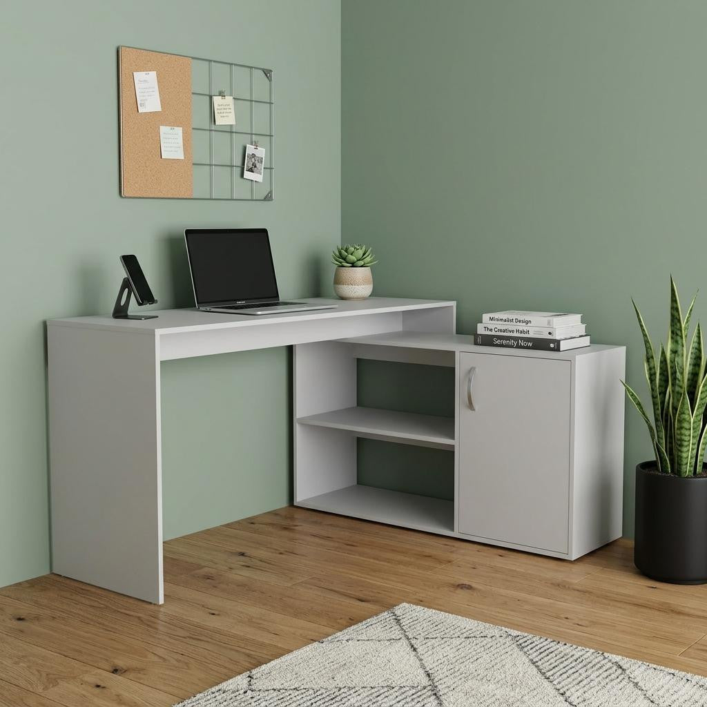 60" White Wood L Shape Computer Desk
