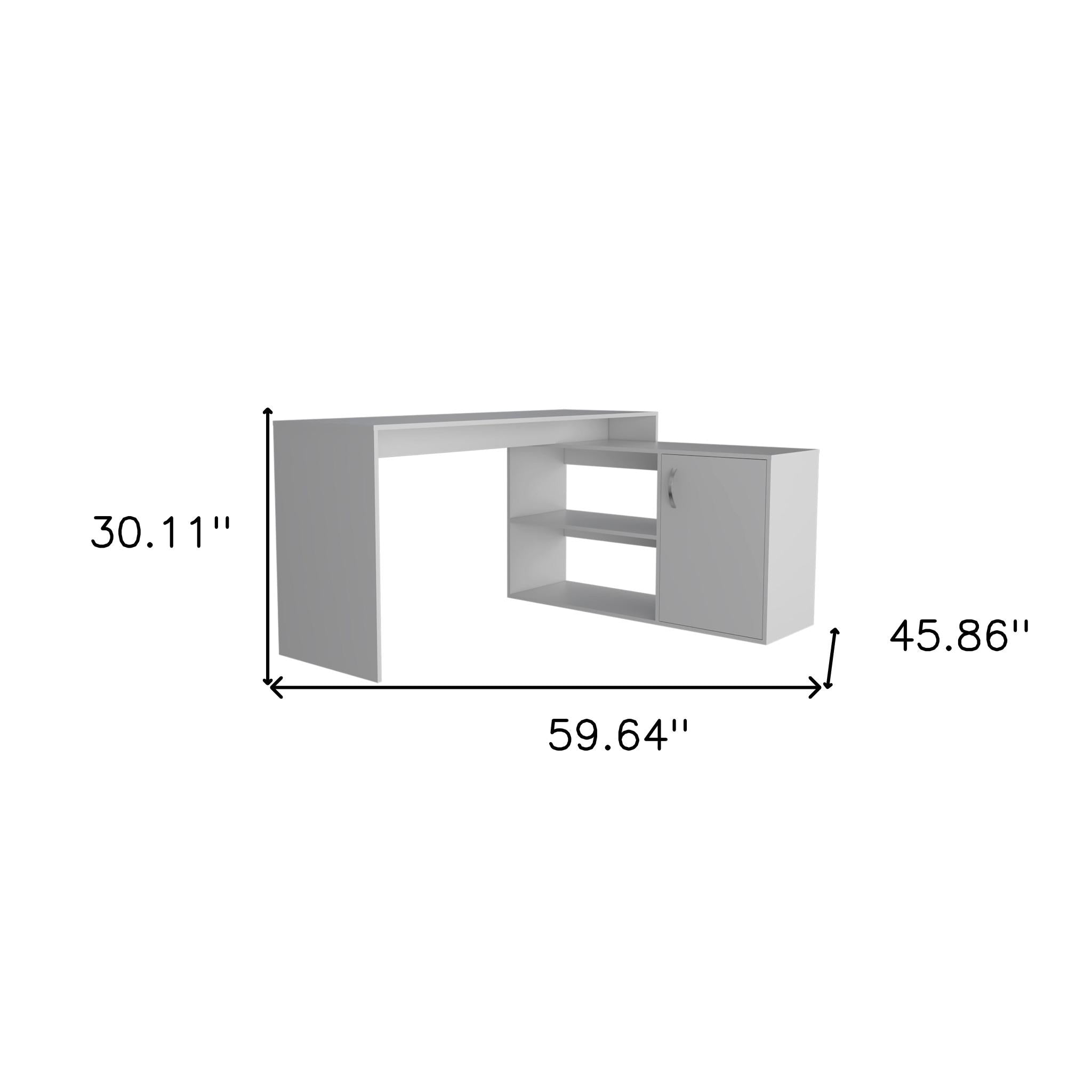 60" White Wood L Shape Computer Desk