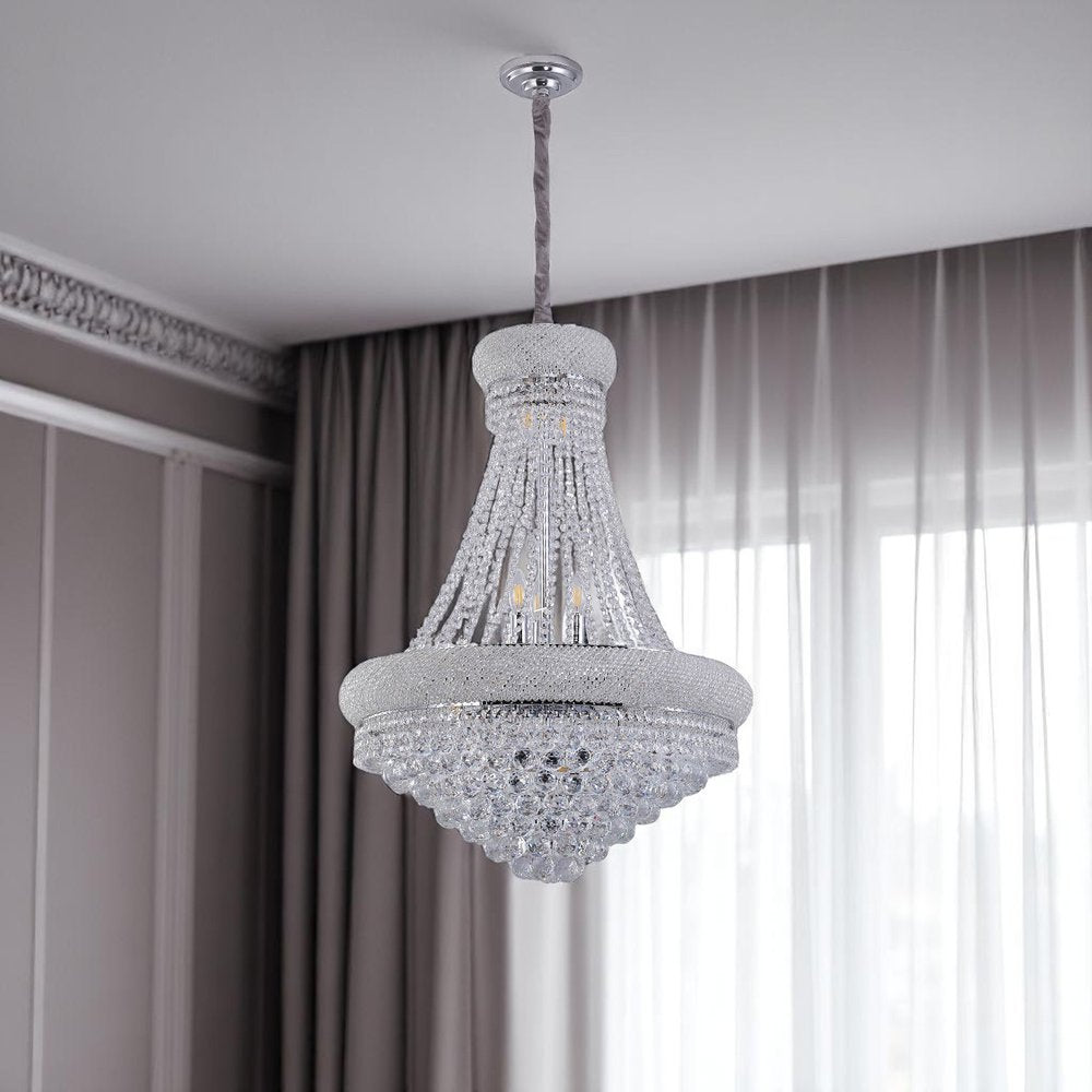Clear And Silver Empire Multi Light and Metal Crystal Glass Dimmable Chandelier