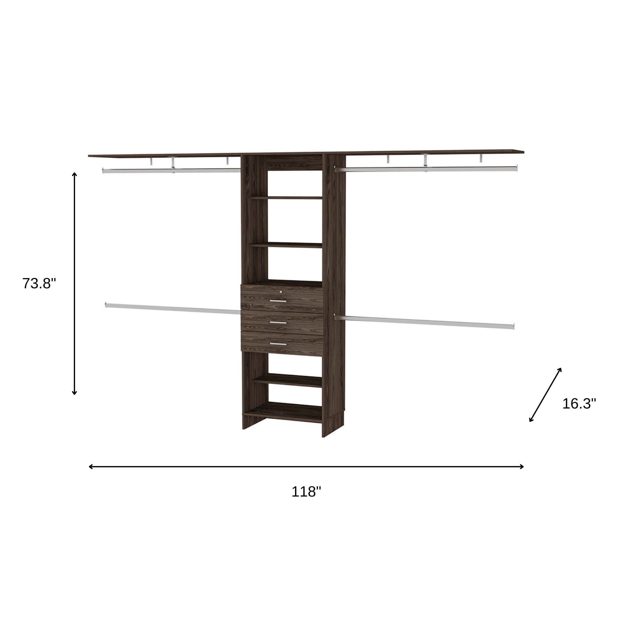 118" Dark Brown Wood Closet System