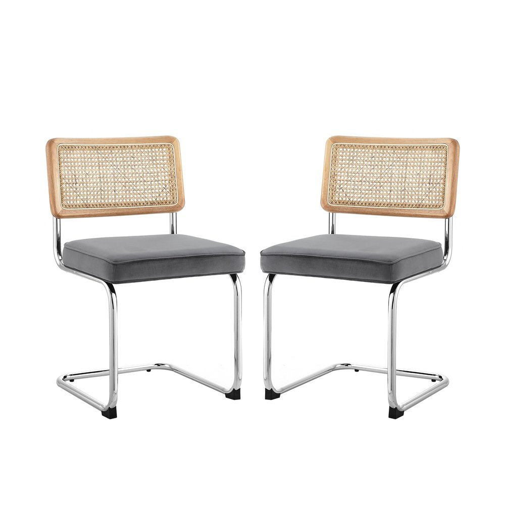 Set of Two Black Upholstered Velvet Dining Side Chairs