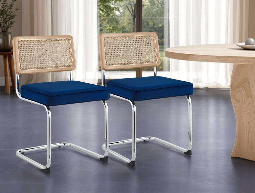 Set of Two Black Upholstered Velvet Dining Side Chairs