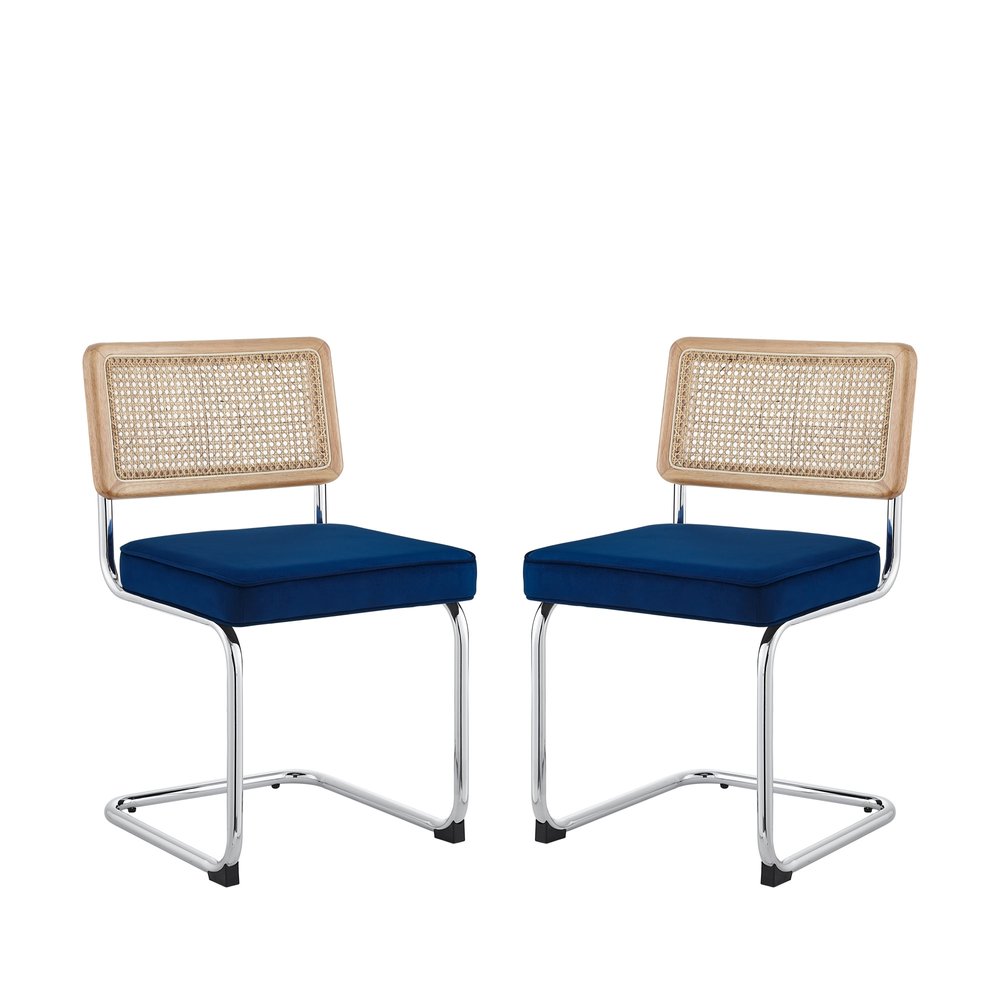 Set of Two Black Upholstered Velvet Dining Side Chairs