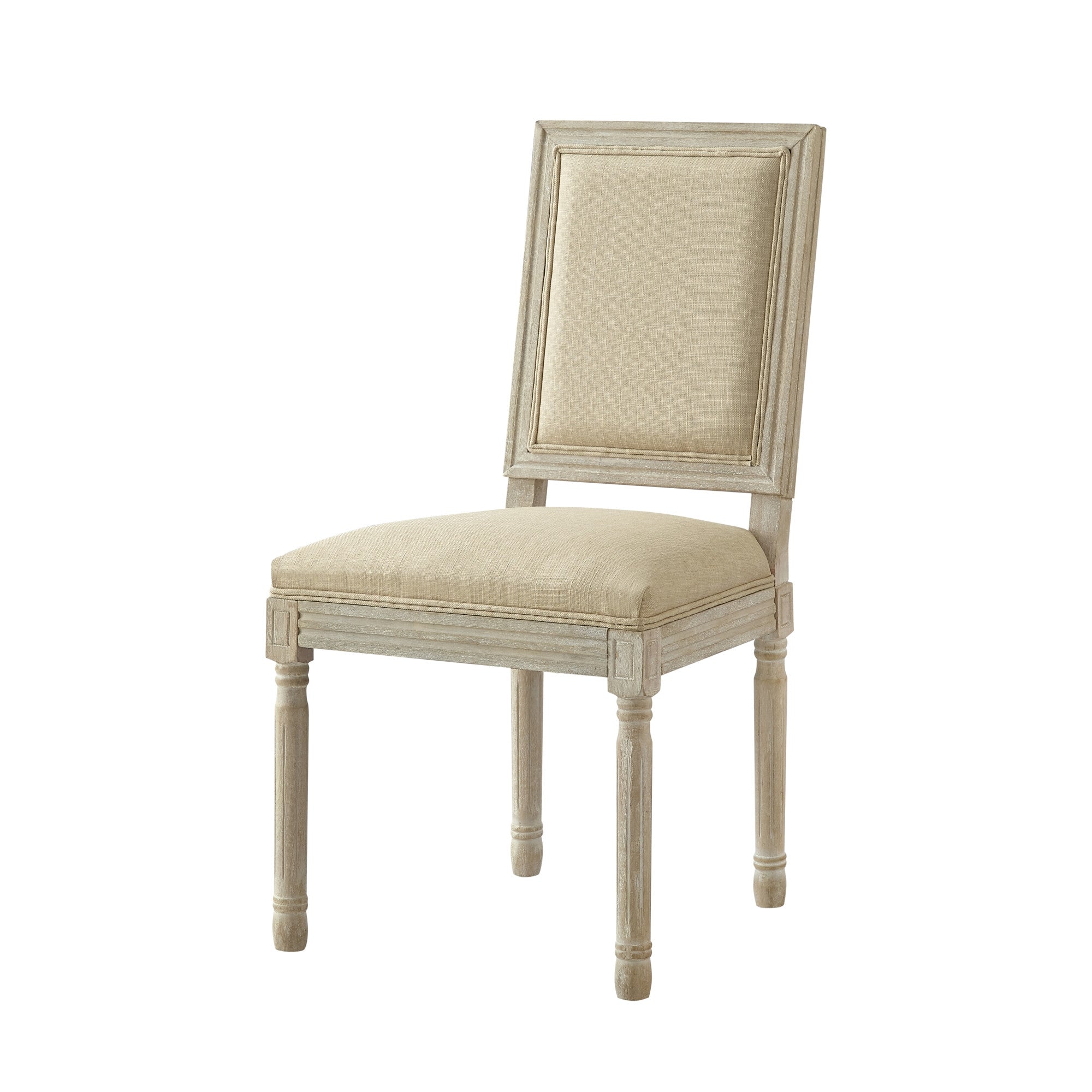 Set of Two Gray and Brown Upholstered Linen Dining Side Chairs